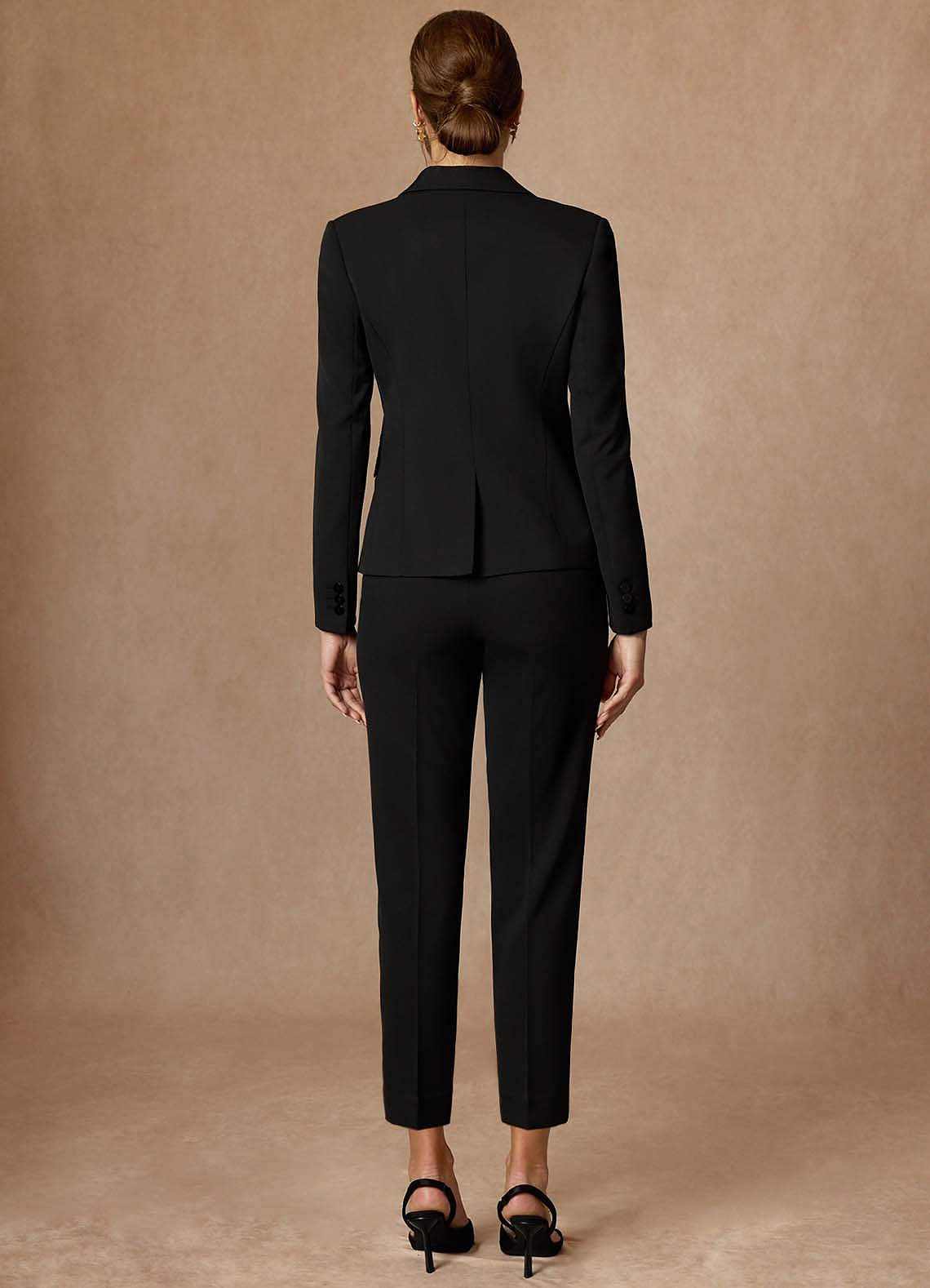 front Whitney Black Refined Weave Performance Cropped Pants Suit