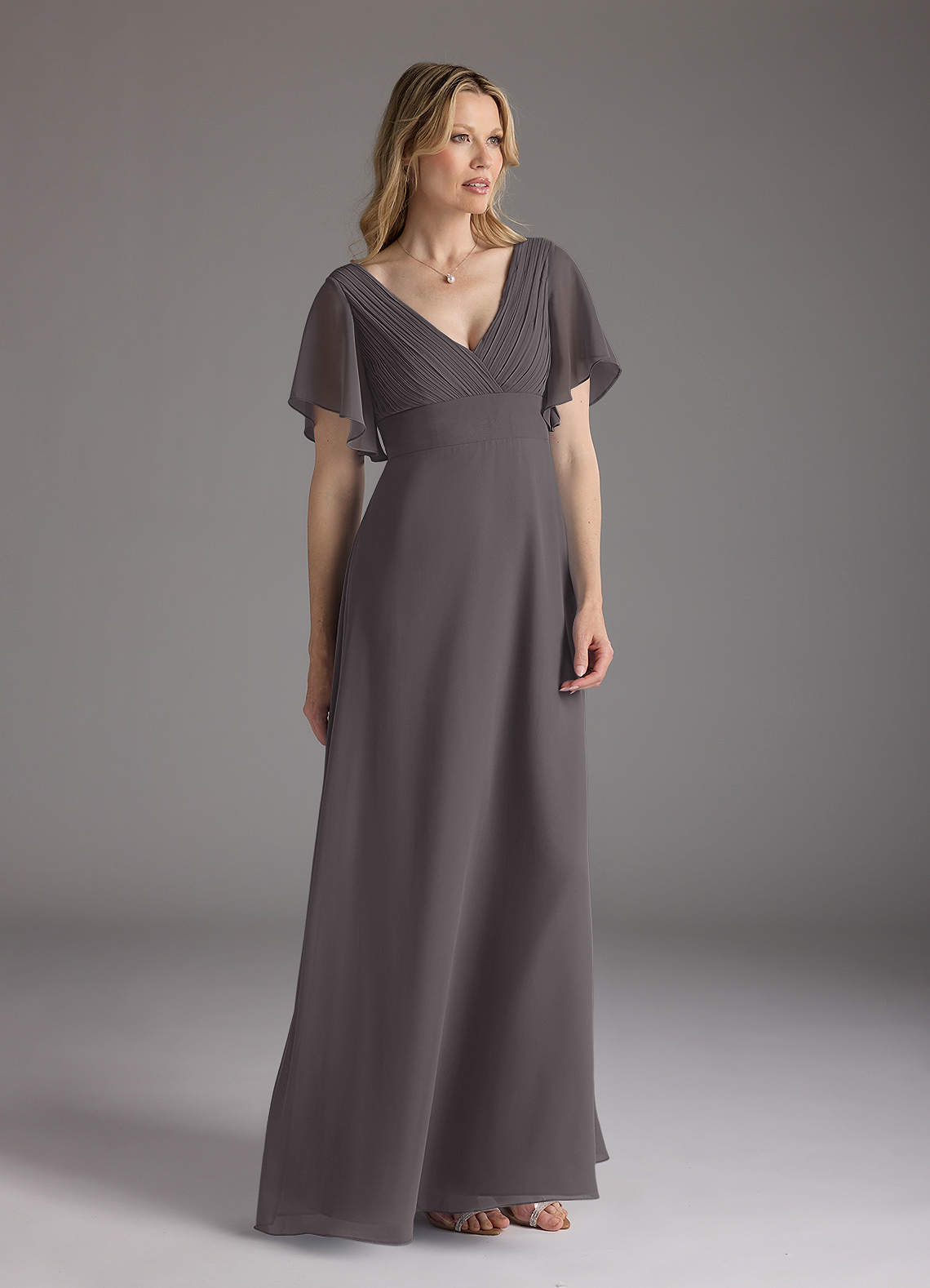Azazie Alessa Mother of the Bride Dresses Steel Grey A-Line V-Neck Pleated Chiffon Dress image1