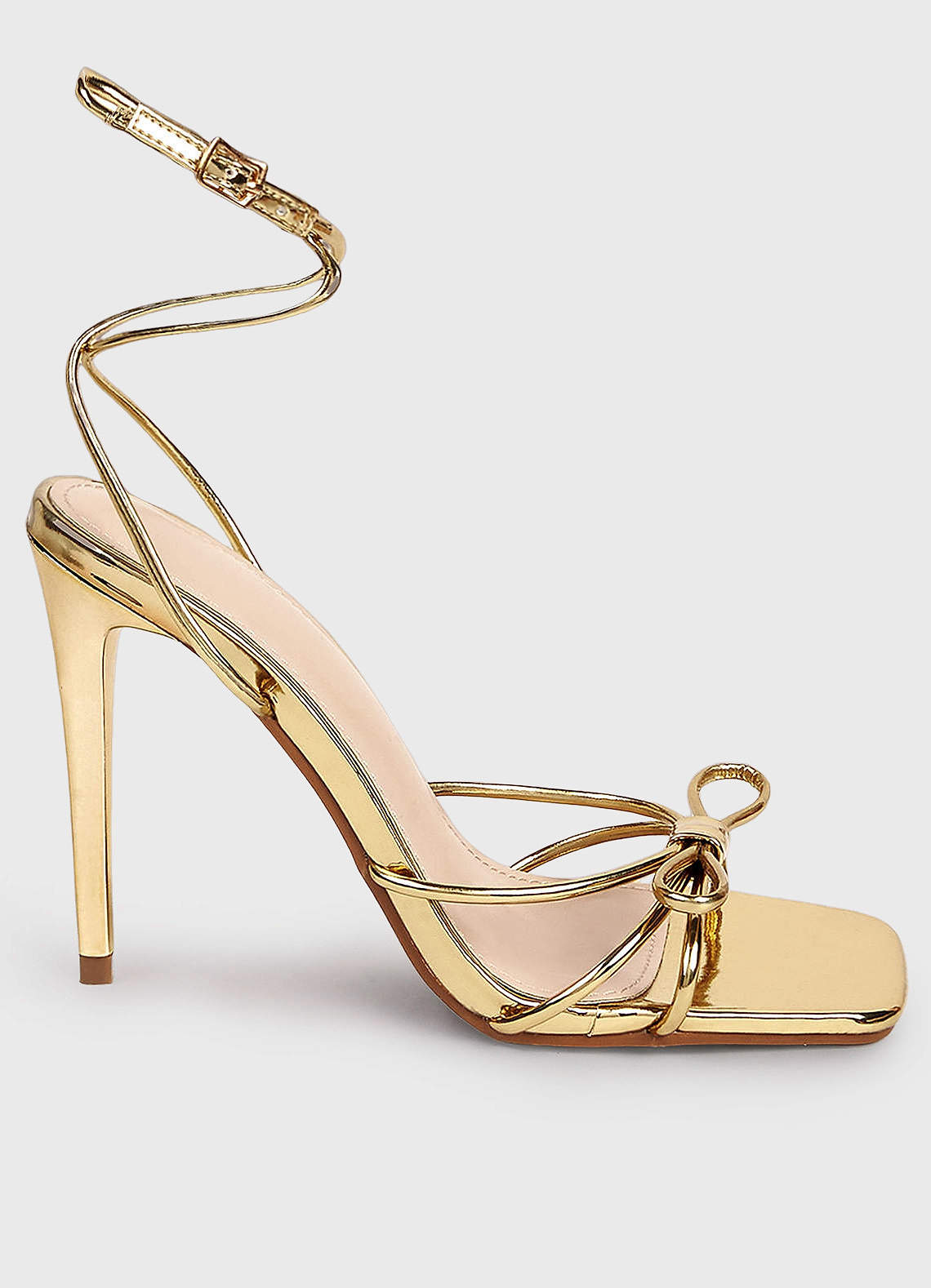 front Golden Bow Stiletto Heels