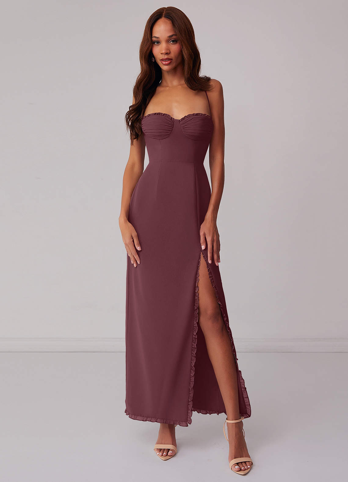 Barbie ♥ Azazie Bridesmaid Dresses Sangria Sheath Corset Chiffon Dress image1