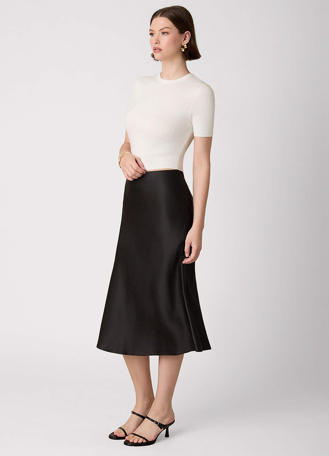 front Anjani 100% Washable Silk Midi Skirt