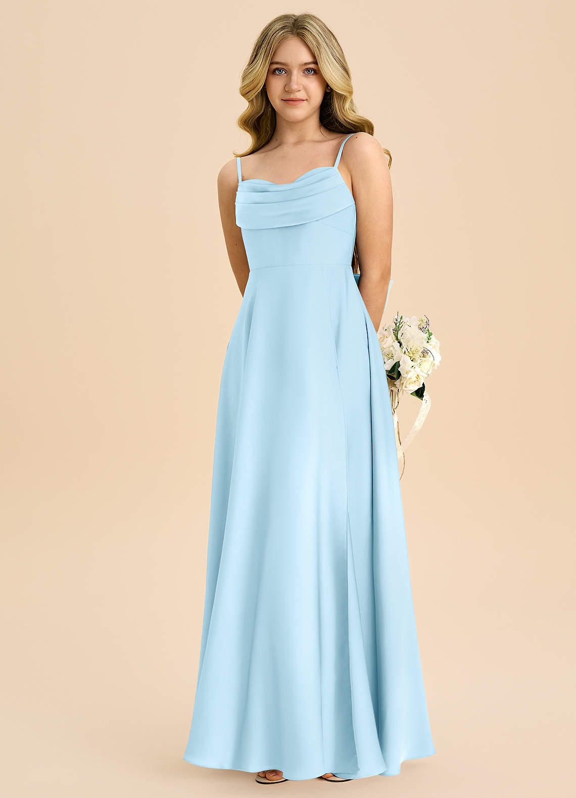 Azazie Bear Junior Sky Blue A-Line Sweetheart Neckline Stretch Satin Dress image5