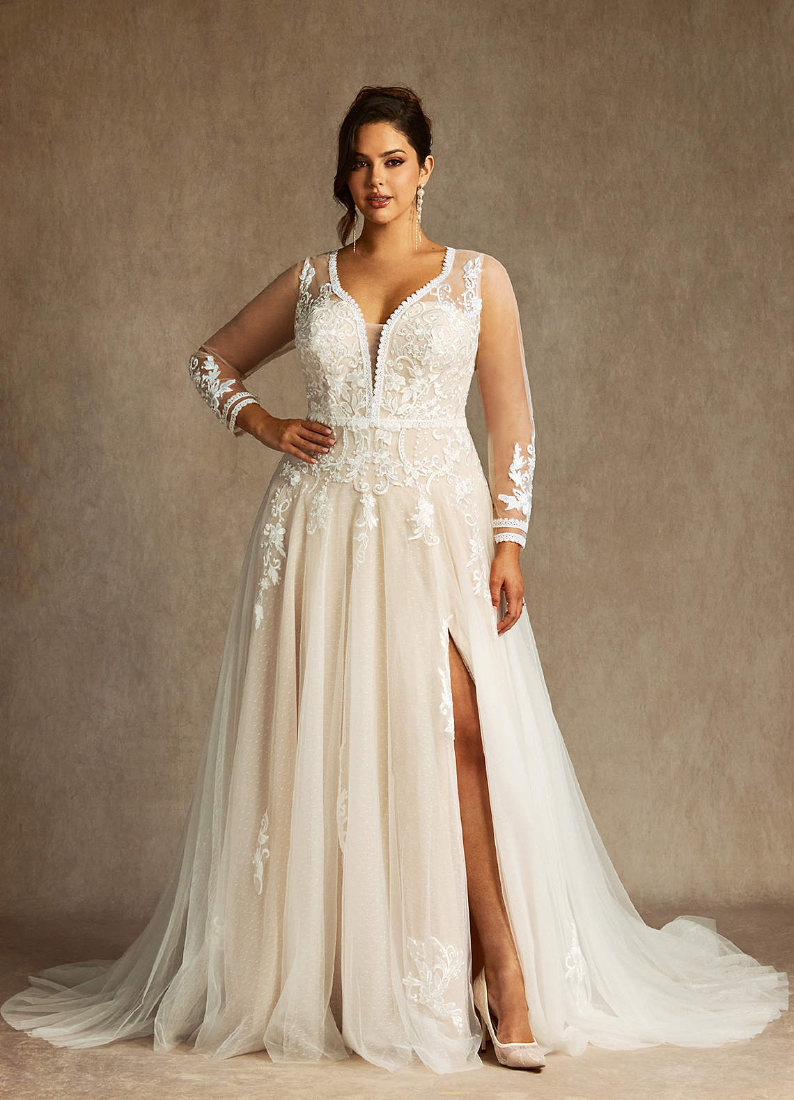 Azazie Ariya Wedding Dresses Diamond White Champagne A-Line Lace Tulle Dress image1