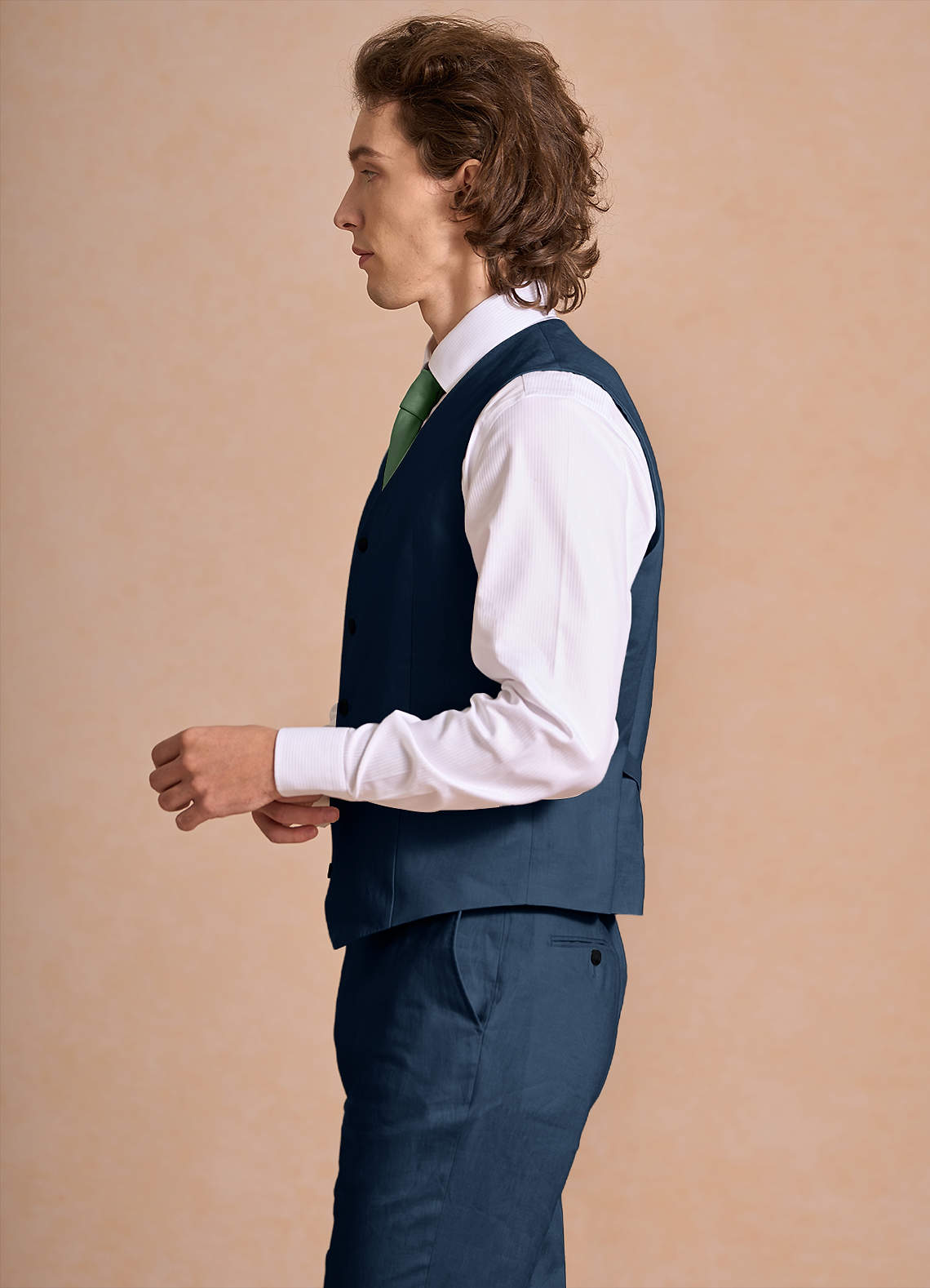 front Harrison Dark Navy 100% Linen Suit Vest