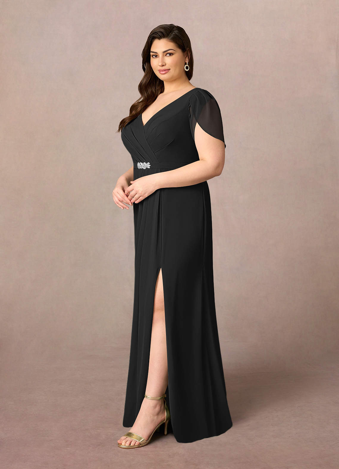 Azazie Marianne Mother of the Bride Dresses Black Sheath V-Neck Pleated Chiffon Dress image7