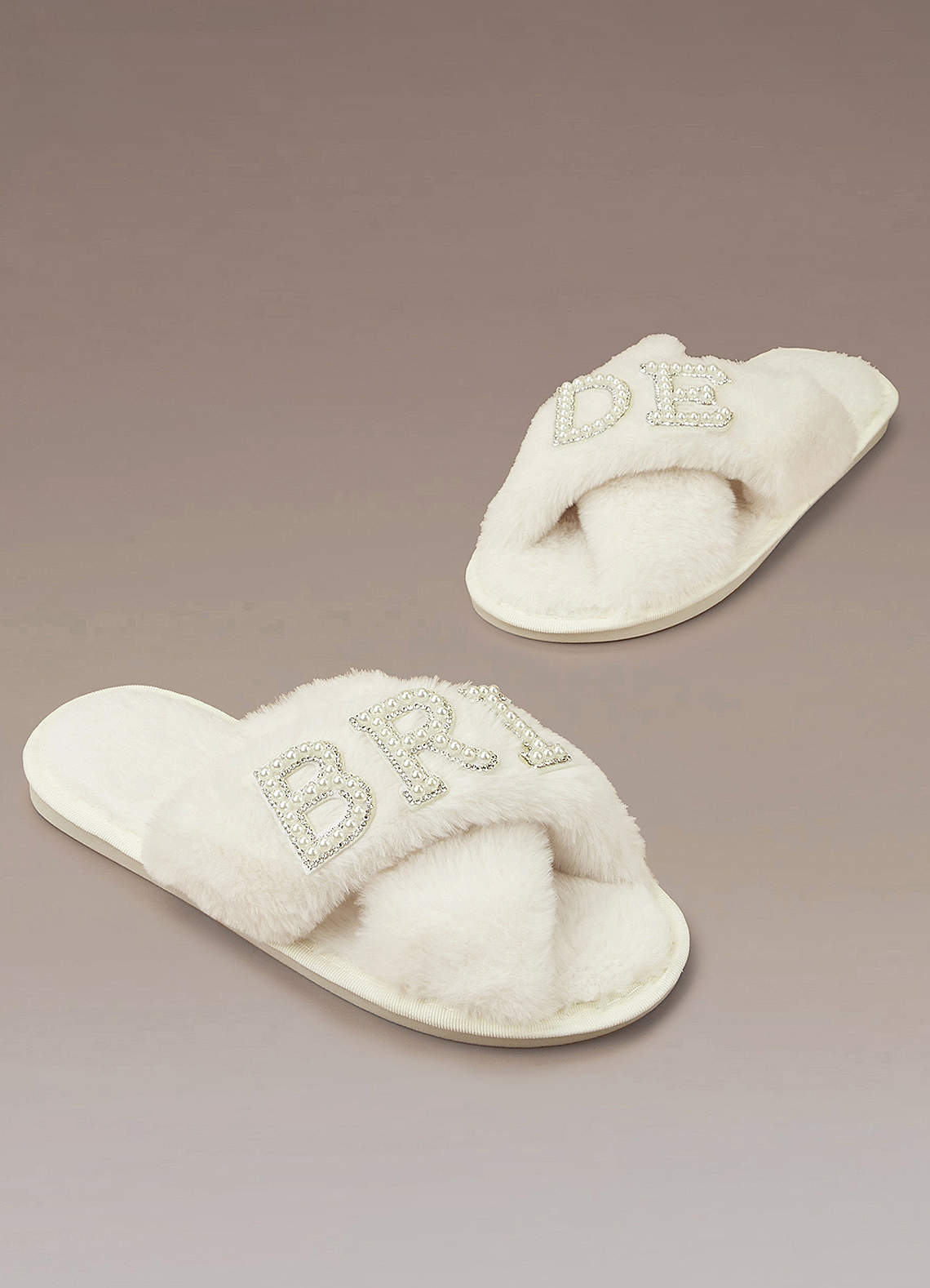 front Fuzzy Pearl Bride Slippers
