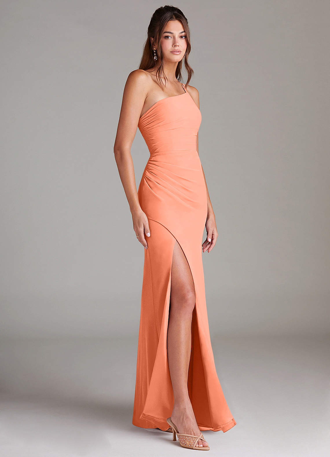 Azazie Eren Vestidos de damas de honor Vestido de Atardecer de Gasa de Corte Recto con Hombro unilateral image3