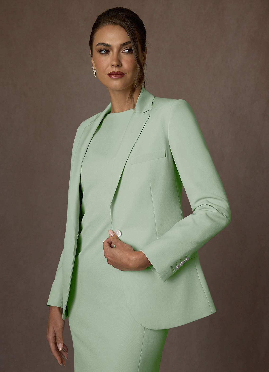 front Kennedy Dusty Sage Structured Stretch Dress