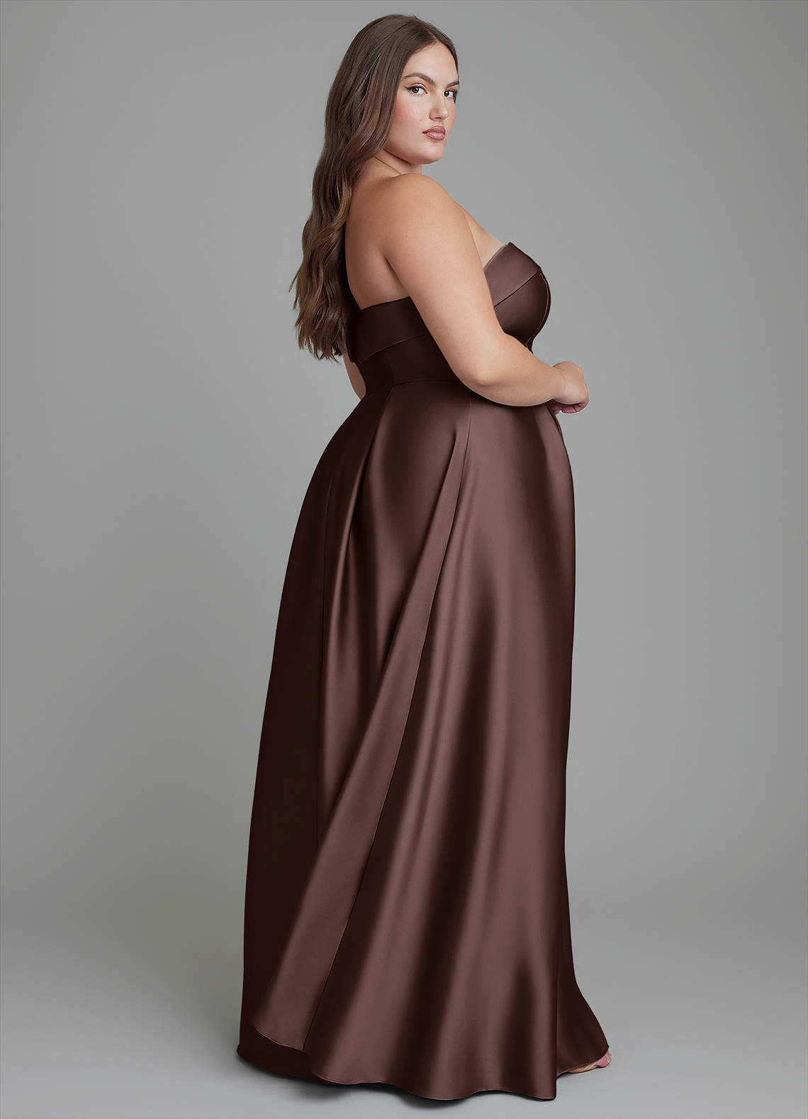 Azazie Lucienne Bridesmaid Dresses Ganache A-Line Strapless Stretch Satin Convertible Dress image14