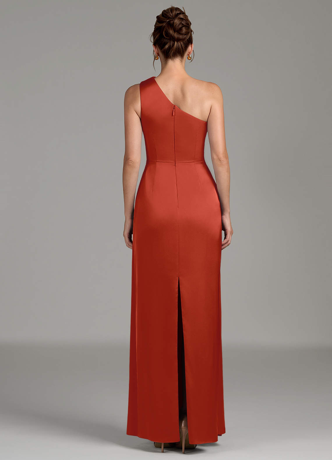 rust dresses bridesmaid Azazie Zahira Stretch Satin Sleeveless Spaghetti Straps
