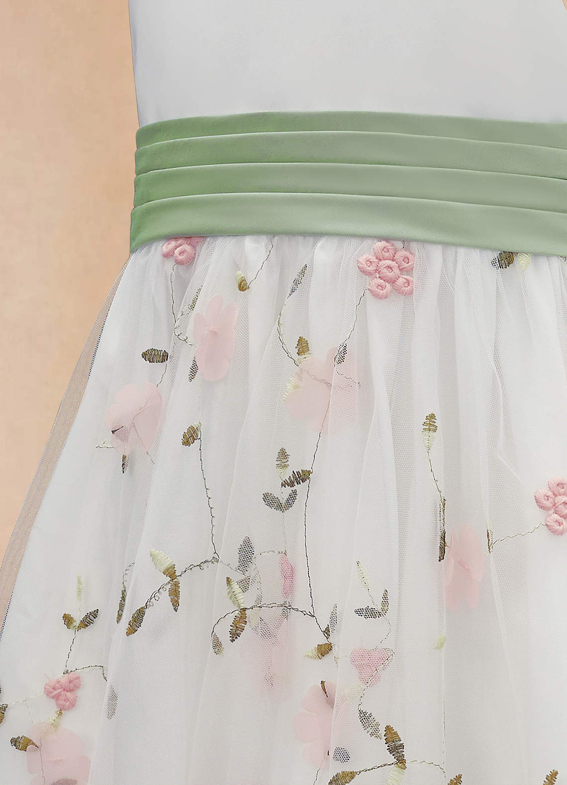 Azazie Pollie Vestidos de florista Vestir Rosa Corado Sálvia Empoeirada de Tule de Linha A com Arco image13