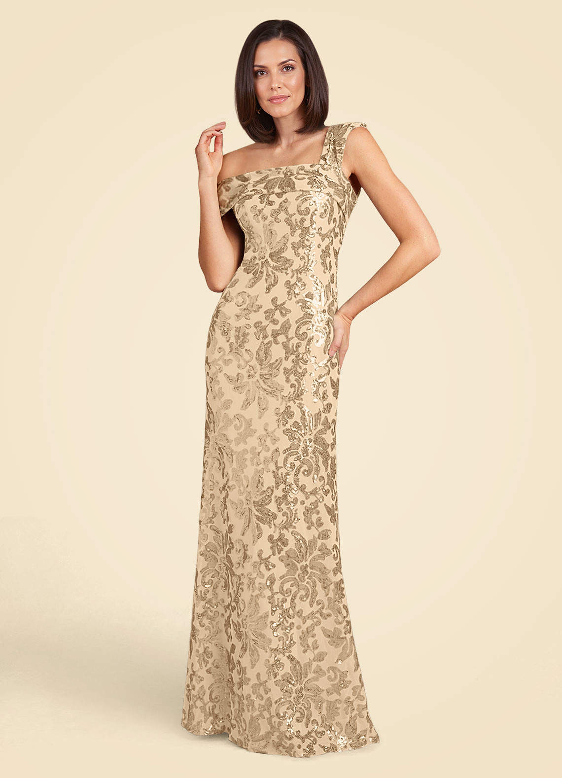 Azazie Odessia Champagne A-Line Sequins Lace Dress Ready to Ship
