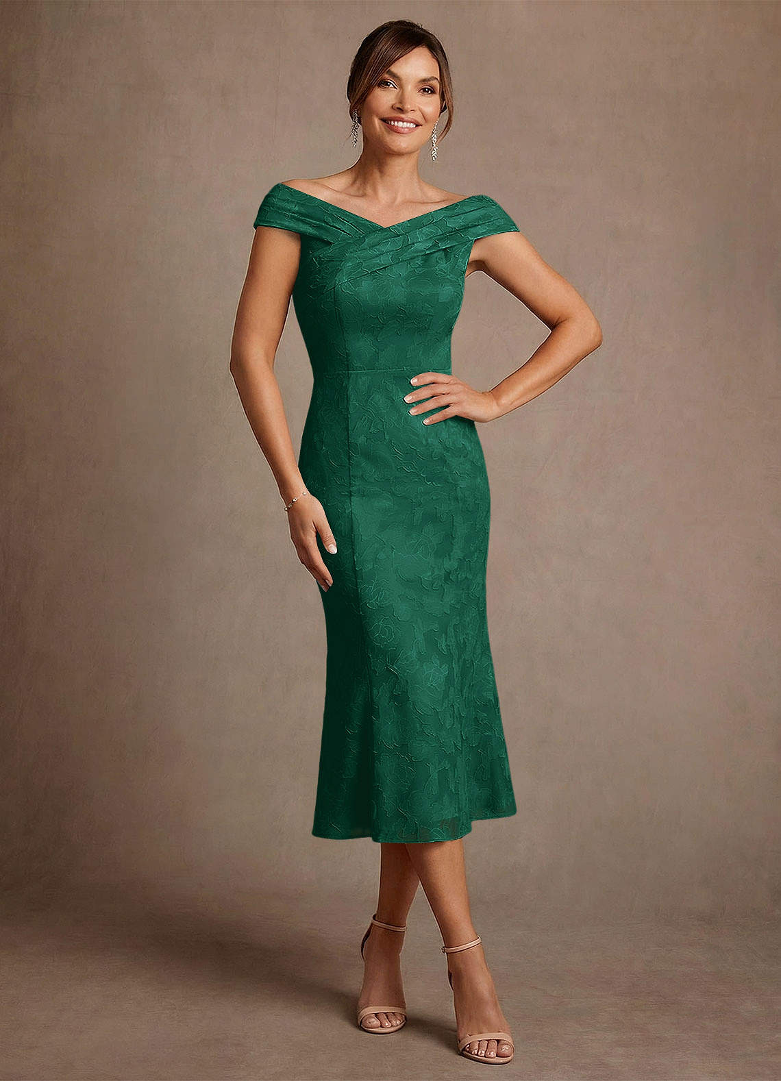 Azazie Keith Emerald Sheath Pleated Floral Burnout Dress | Azazie