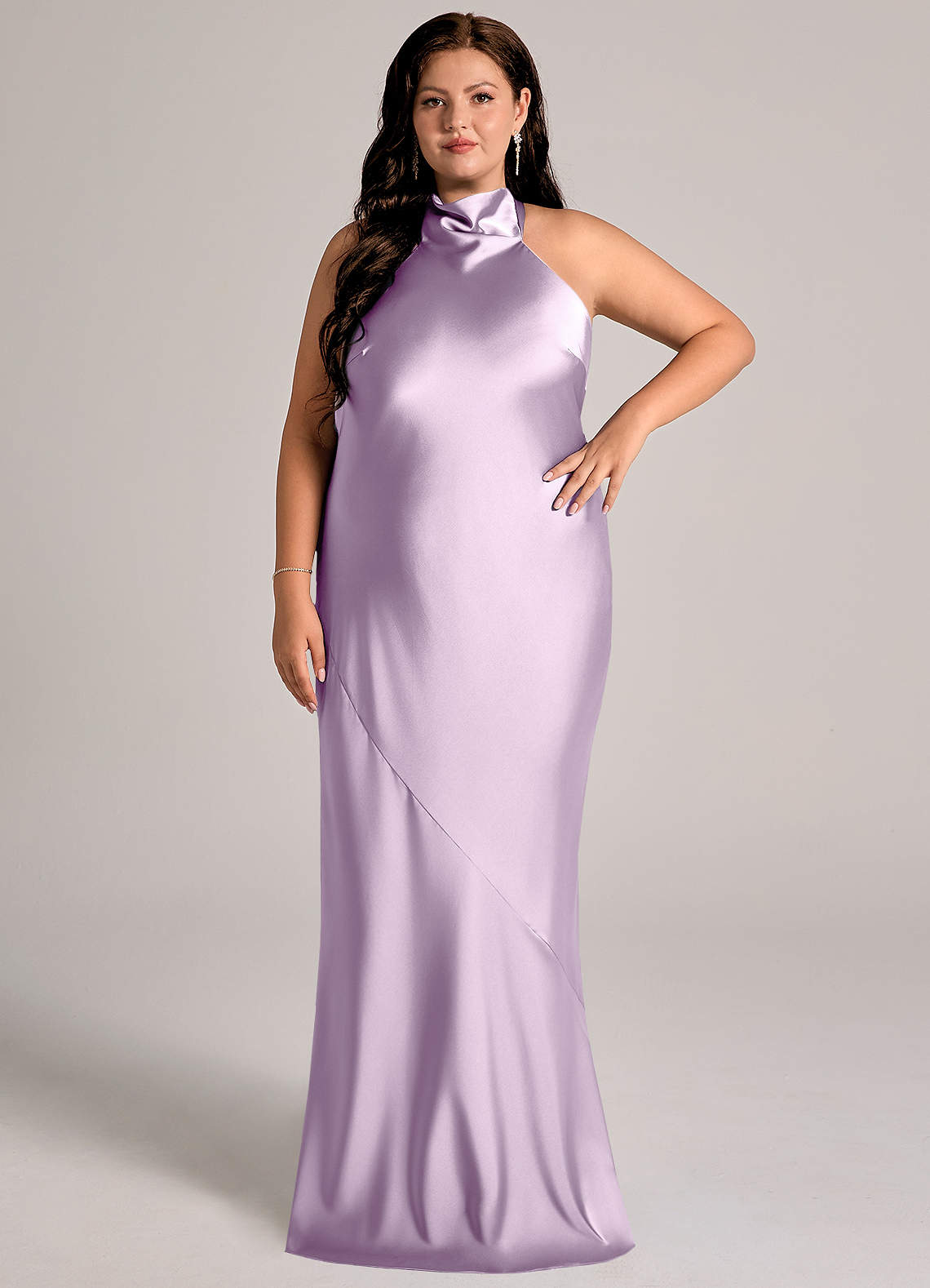 Azazie Velli Bridesmaid Dresses Frosted Lilac Mermaid High Neck Stretch Satin Dress image1