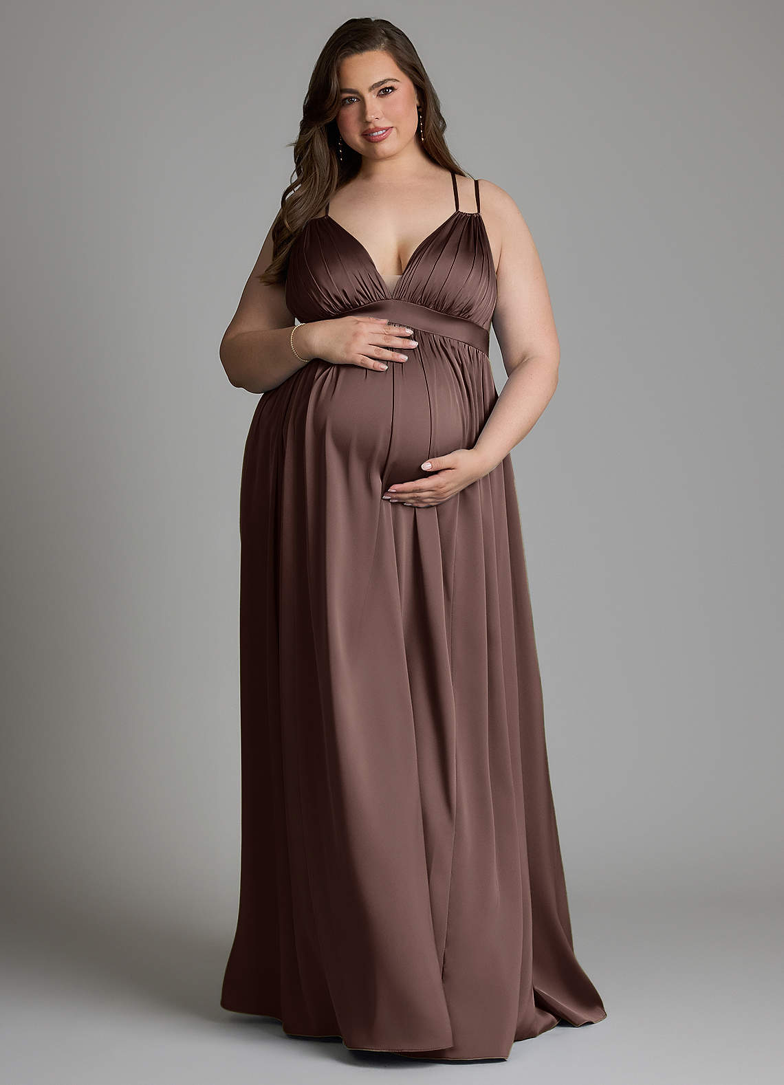 Azazie Emree Maternity Bridesmaid Dresses A-Line Stretch Satin Floor-Length Dress with Pockets image4