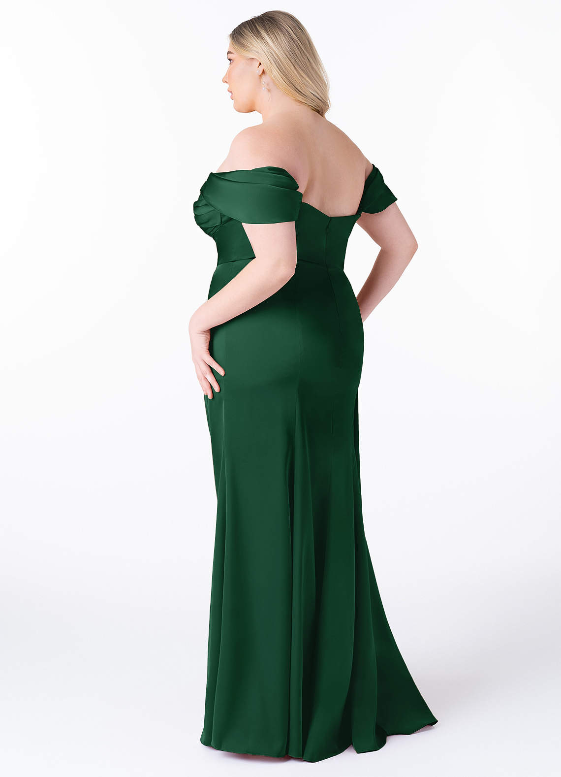 Azazie Amyra Bridesmaid Dresses Dark Green Mermaid Off the Shoulder Stretch Satin Convertible Dress image12