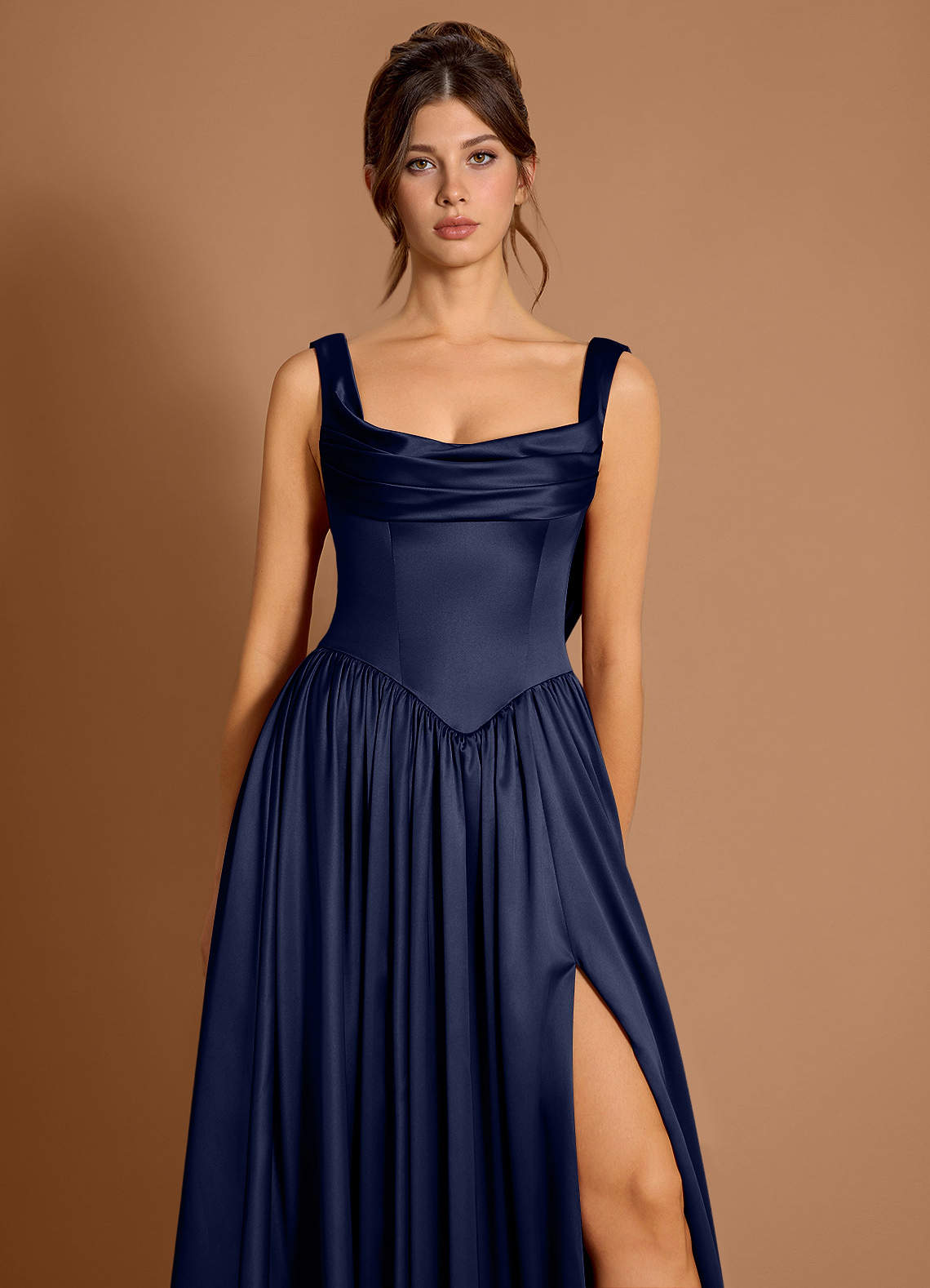 navy blue long dress casual Elegant Maxi Evening Dress | Women Round Neck Long Sleeve Chiffon Dresses