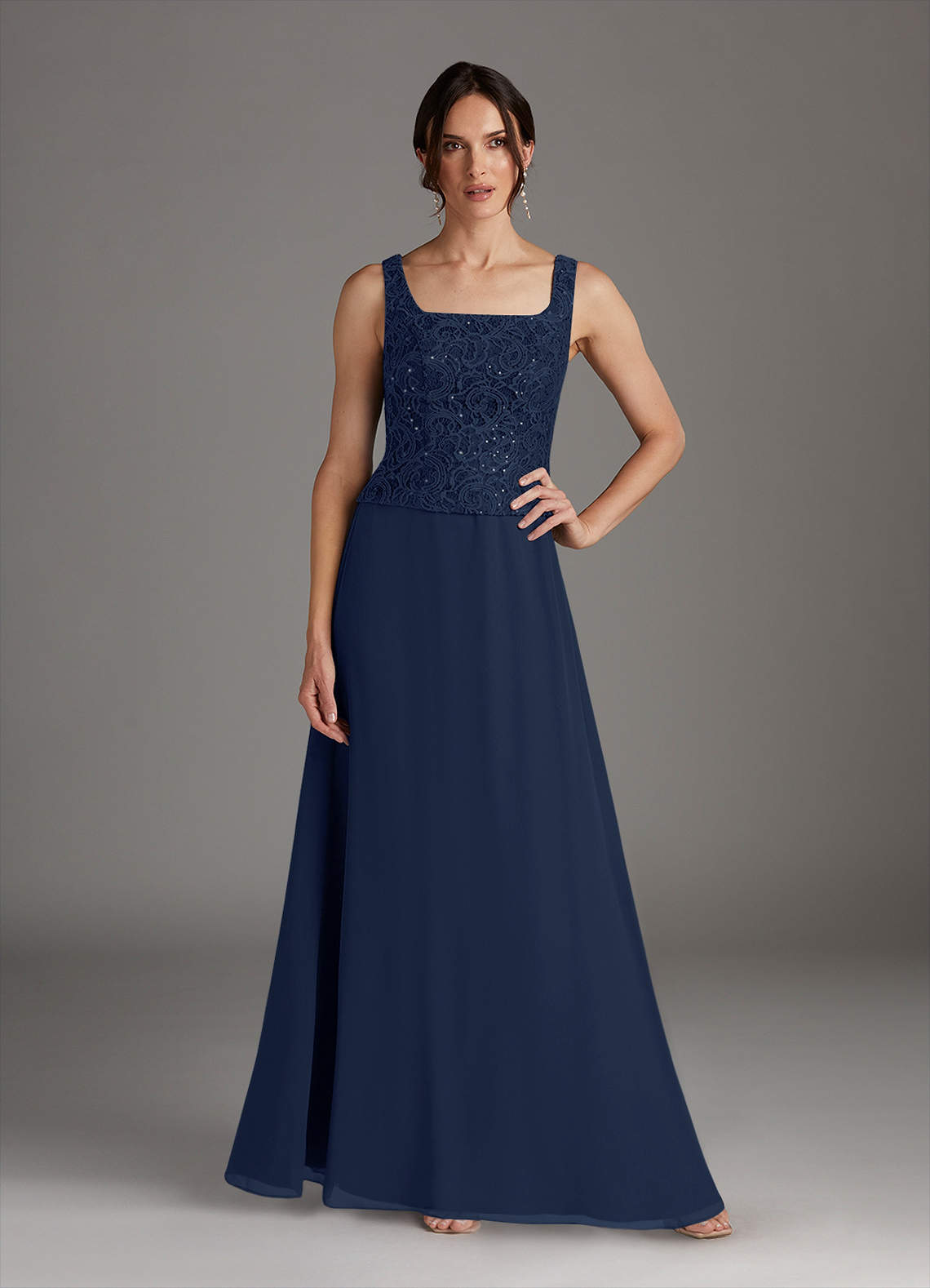 Azazie Cornelia Dark Navy Sheath Square Neckline Sequins Chiffon