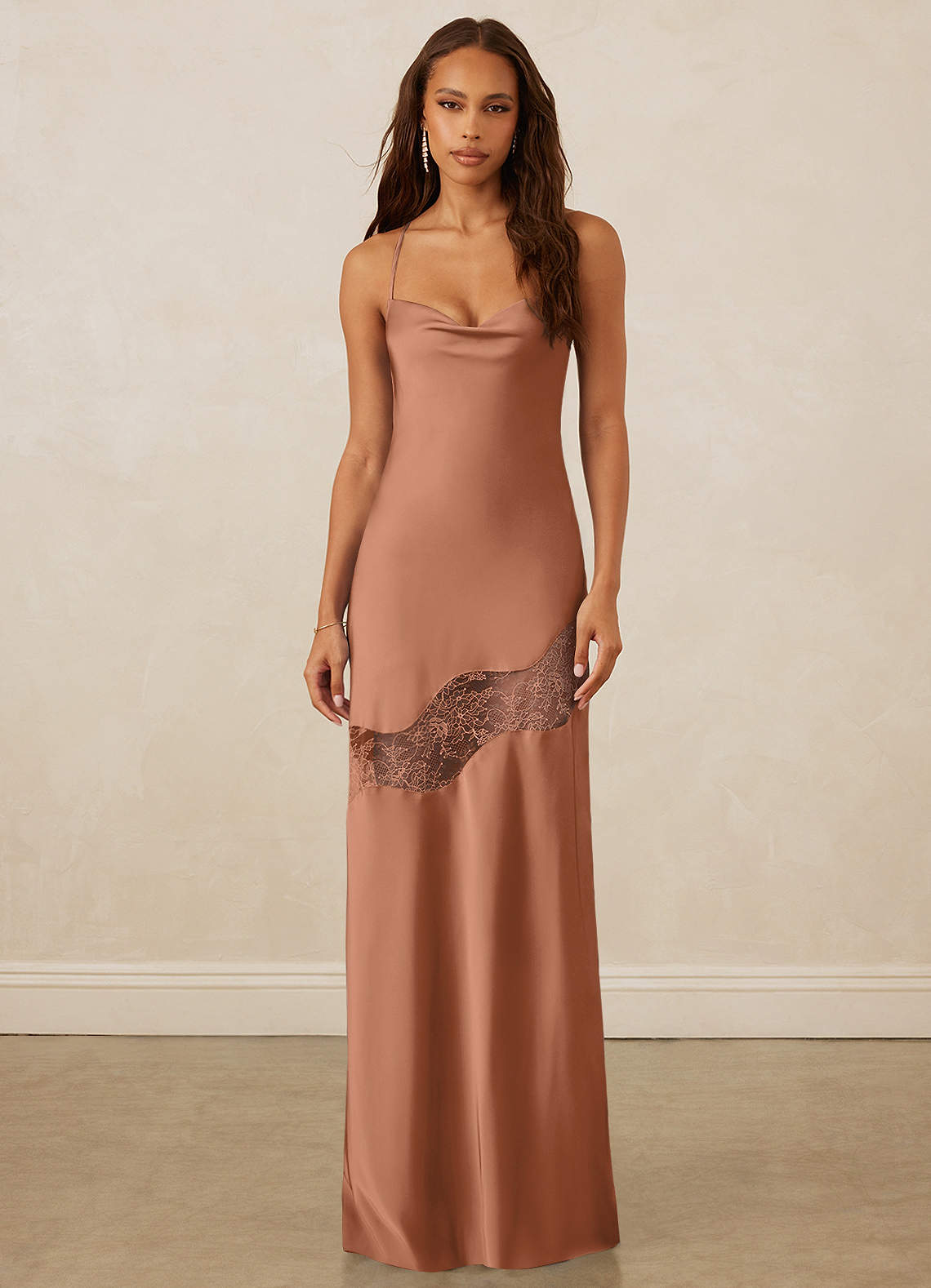 Christian Siriano Bridal for Azazie 1012 Bridesmaid Dresses Bronzer Sheath Lace Stretch Satin Dress image1