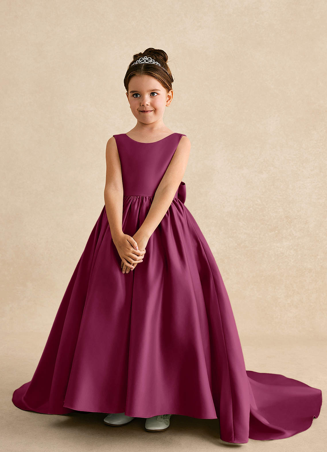 Azazie Mimia Robe Demoiselle D'honneur Fillette Robe Trapèze en Mat Satiné Arc Mûre image2