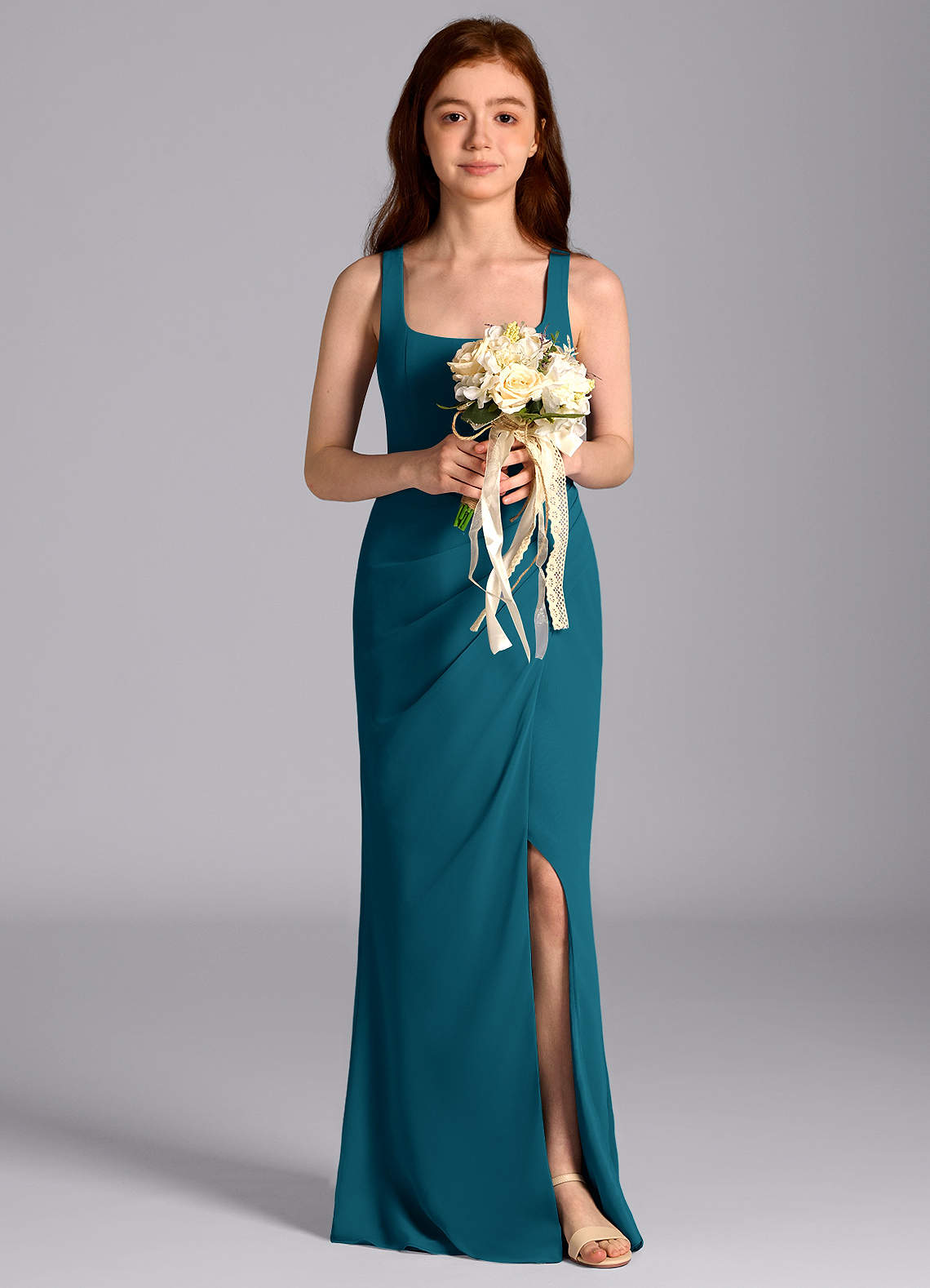 Azazie Mero Junior Ink Blue Mermaid Pleated Chiffon Dress image1