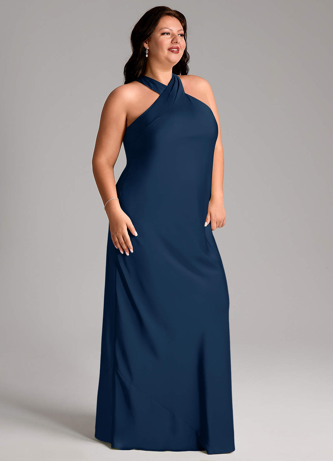 Azazie Doretta Bridesmaid Dresses Dark Navy Mermaid Pleated Stretch Satin Dress image7
