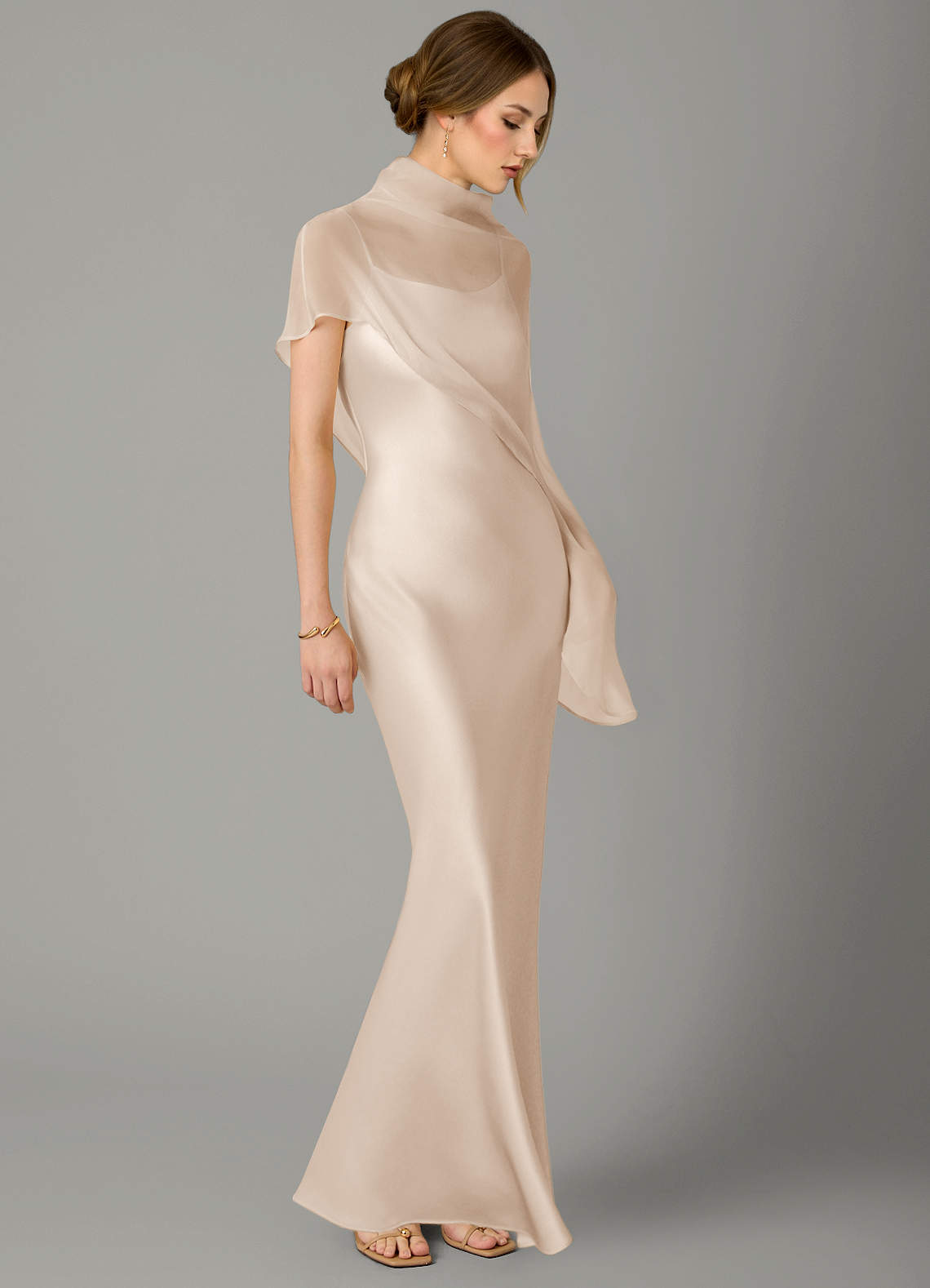 Azazie Jaleesa Bridesmaid Dresses White Alabaster A-Line High Neck Stretch Satin Dress image2