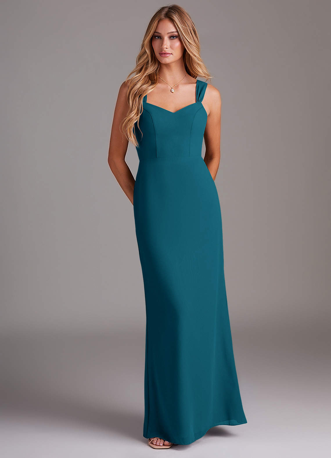 Azazie Denice Bridesmaid Dresses Ink Blue Sheath Pleated Chiffon Dress image1