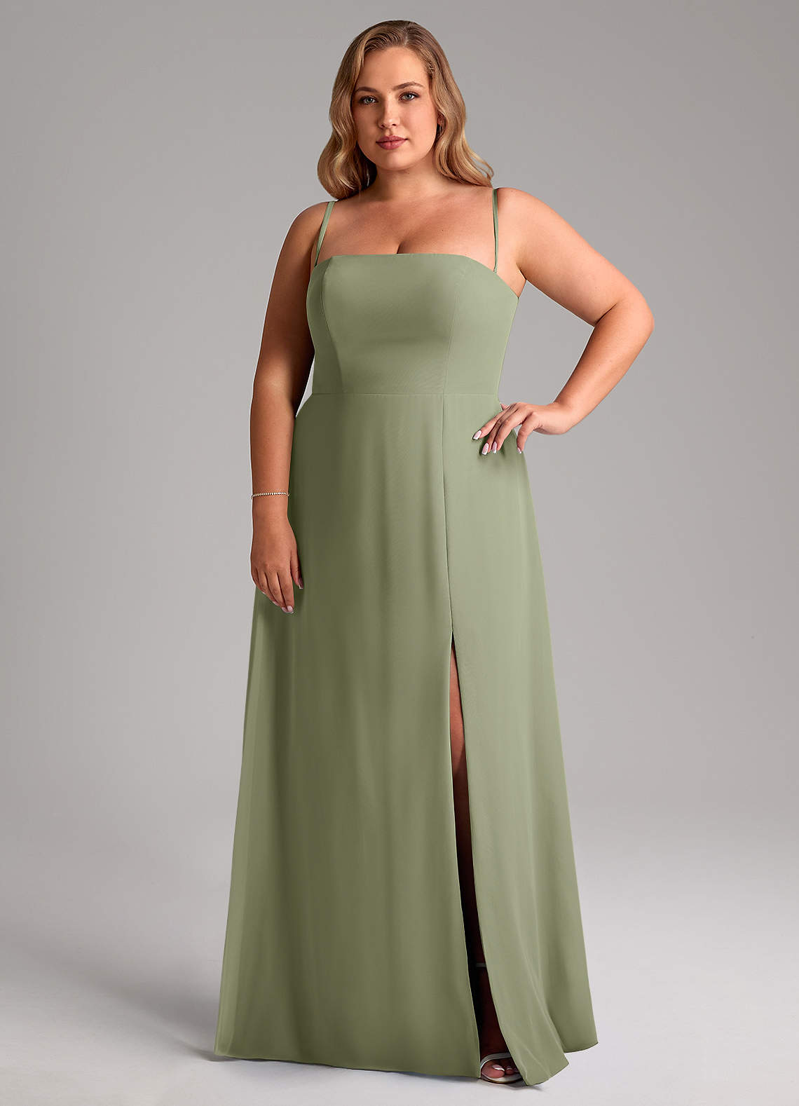 Azazie Wren Abiti da Damigella Abito Convertibile A-Line in Chiffon Spacco Laterale Pistacchio image13