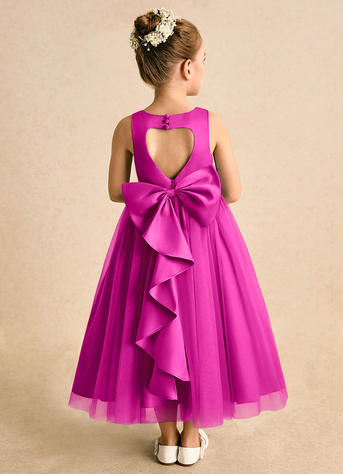 Azazie Solia Jurken voor bloemenmeisjes Baljurk Jurk van Tule Boog Fuchsia image1
