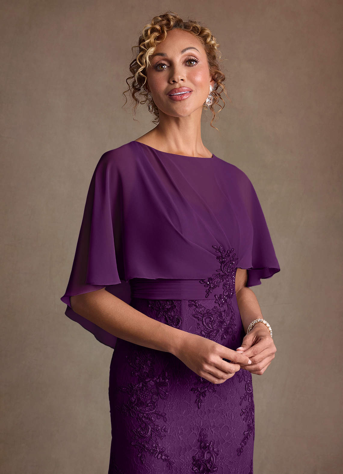 Azazie Amrita Mother of the Bride Dresses Grape Mermaid Lace Chiffon Dress image4