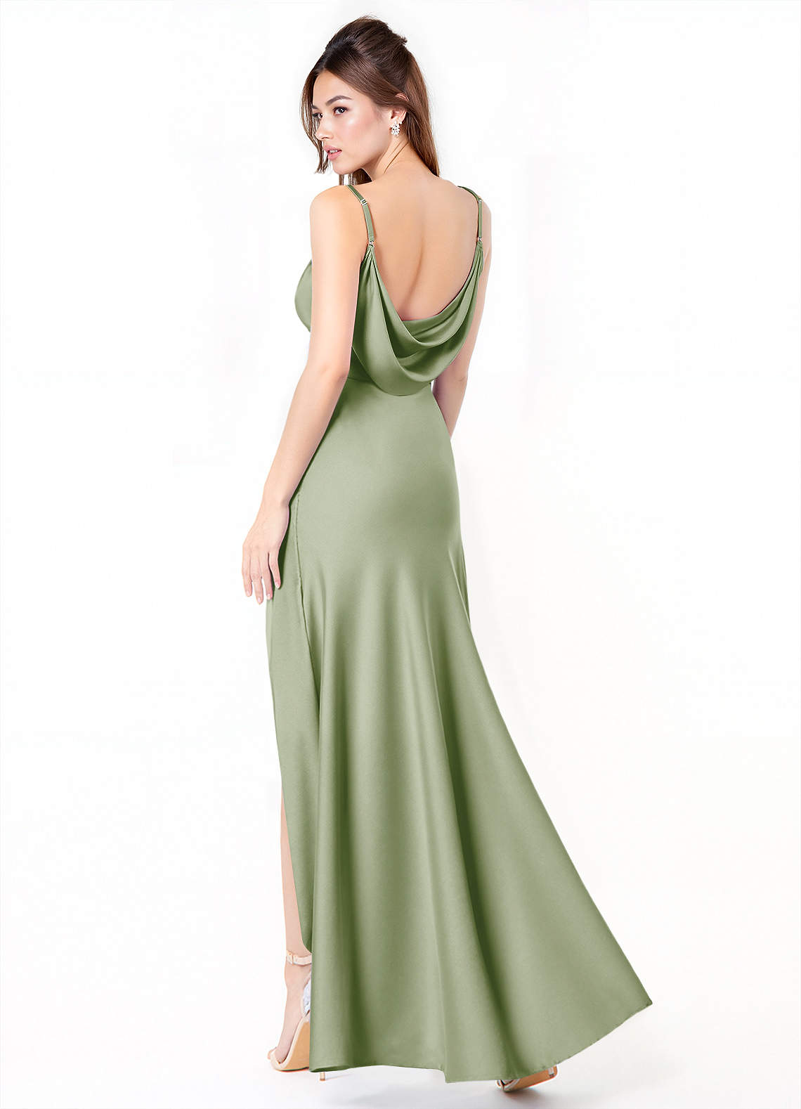 Azazie Alaija Bridesmaid Dresses Dusty Sage Mermaid Side Slit Stretch Satin Dress image1