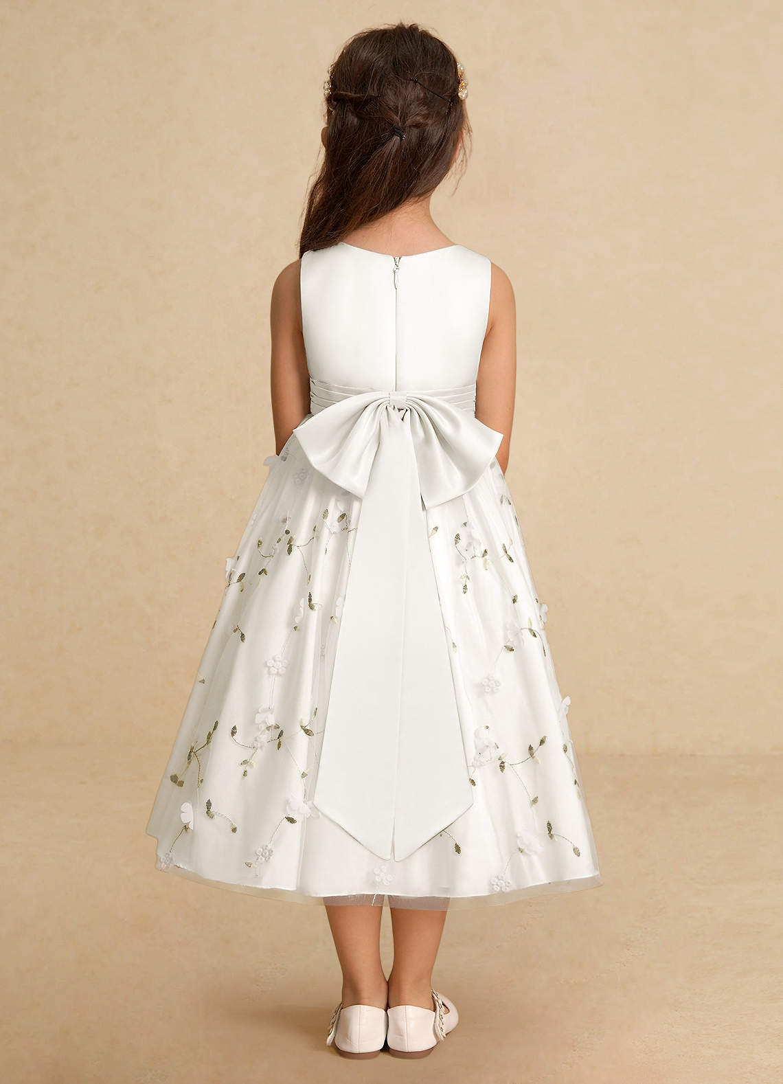 Azazie Pollie Flower Girl Dresses Diamond White A-Line Bow Tulle Dress image5