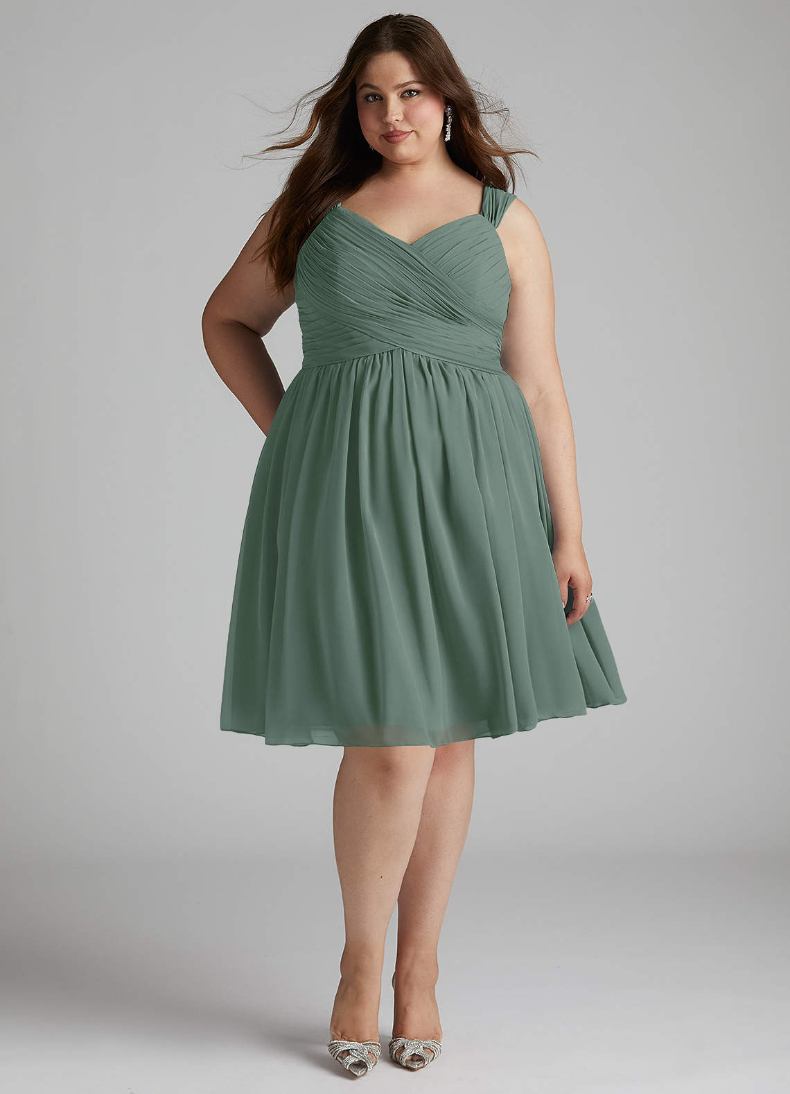 Azazie Angie Bridesmaid Dresses Eucalyptus A-Line Corset Chiffon Dress image1