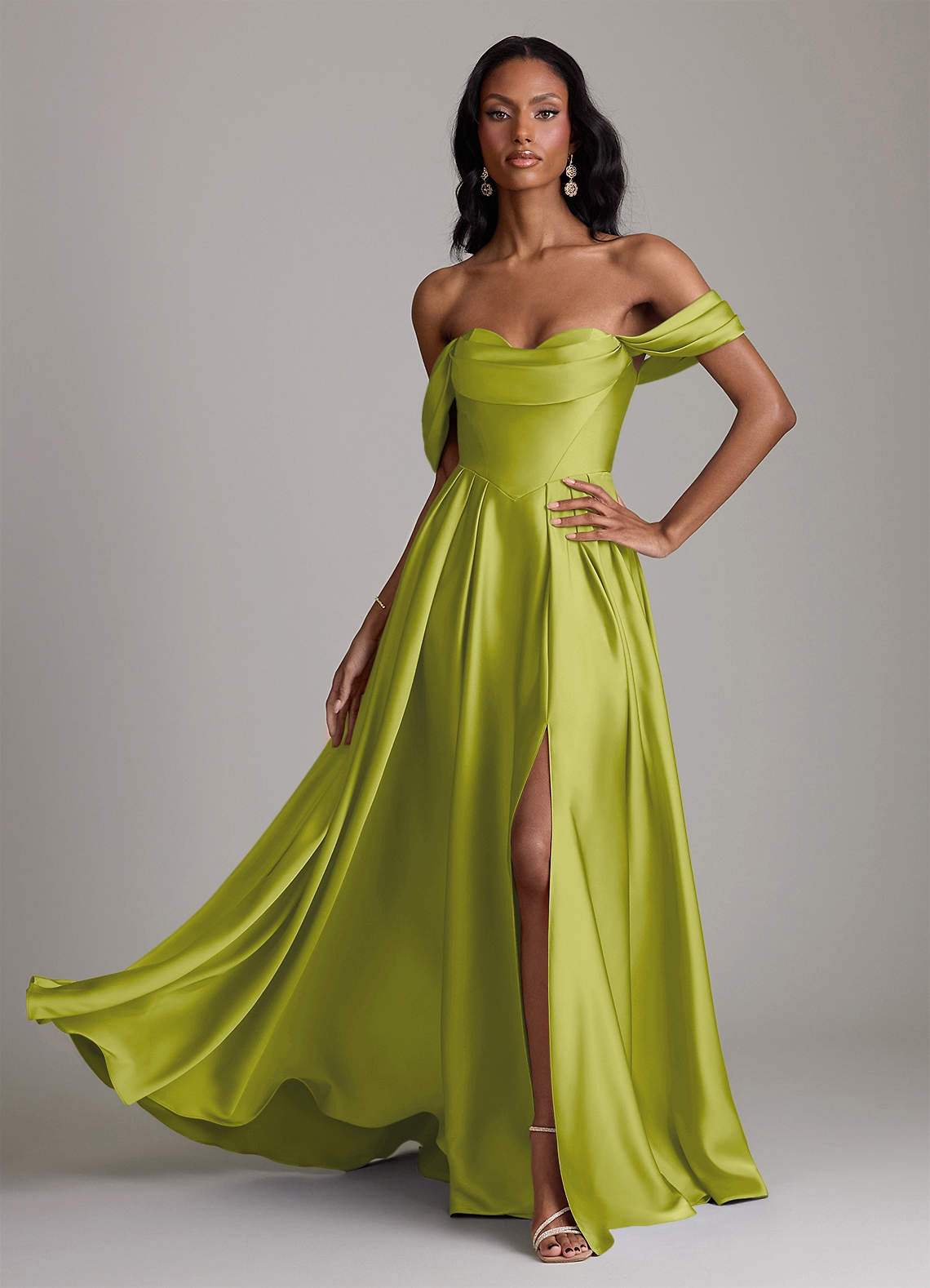 Azazie Loisa Lemongrass Stretch Satin Bridesmaid Dresses | Azazie CA