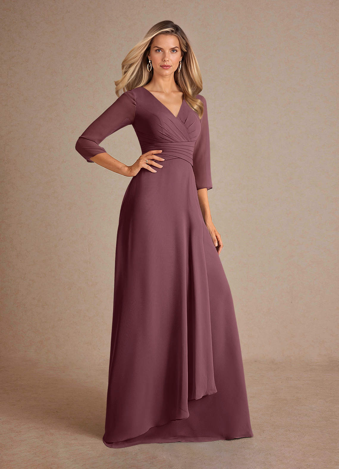 Azazie Mayfield At-home Try On Dresses Agave A-Line Pleated Chiffon Dress image3