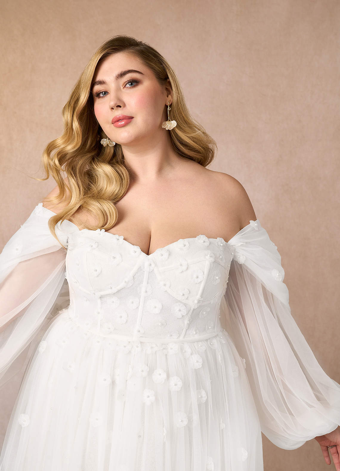 Azazie Airellie Wedding Dresses Diamond White A-Line Off the Shoulder Tulle Dress image12