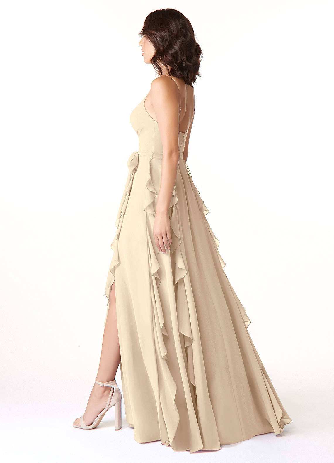 Azazie Peyton Champagne Chiffon Bridesmaid Dresses | Azazie