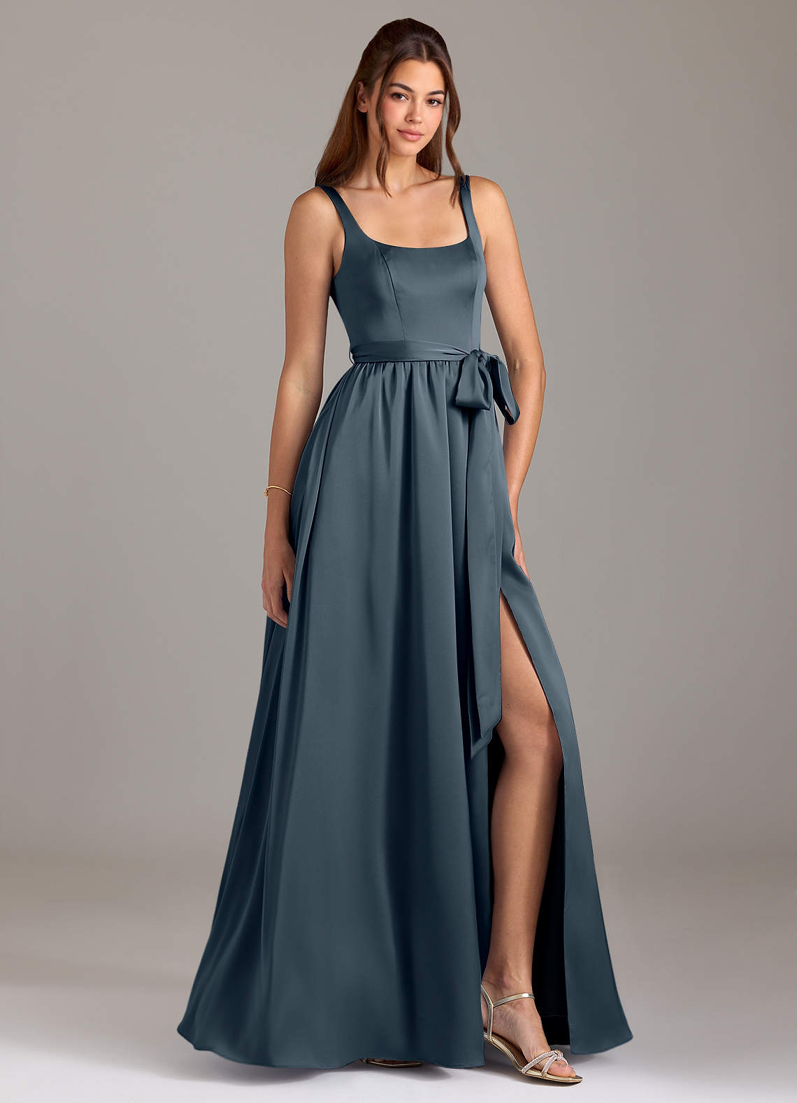 Azazie Elliott Bridesmaid Dresses Twilight A-Line with Pockets Stretch Satin Dress image1