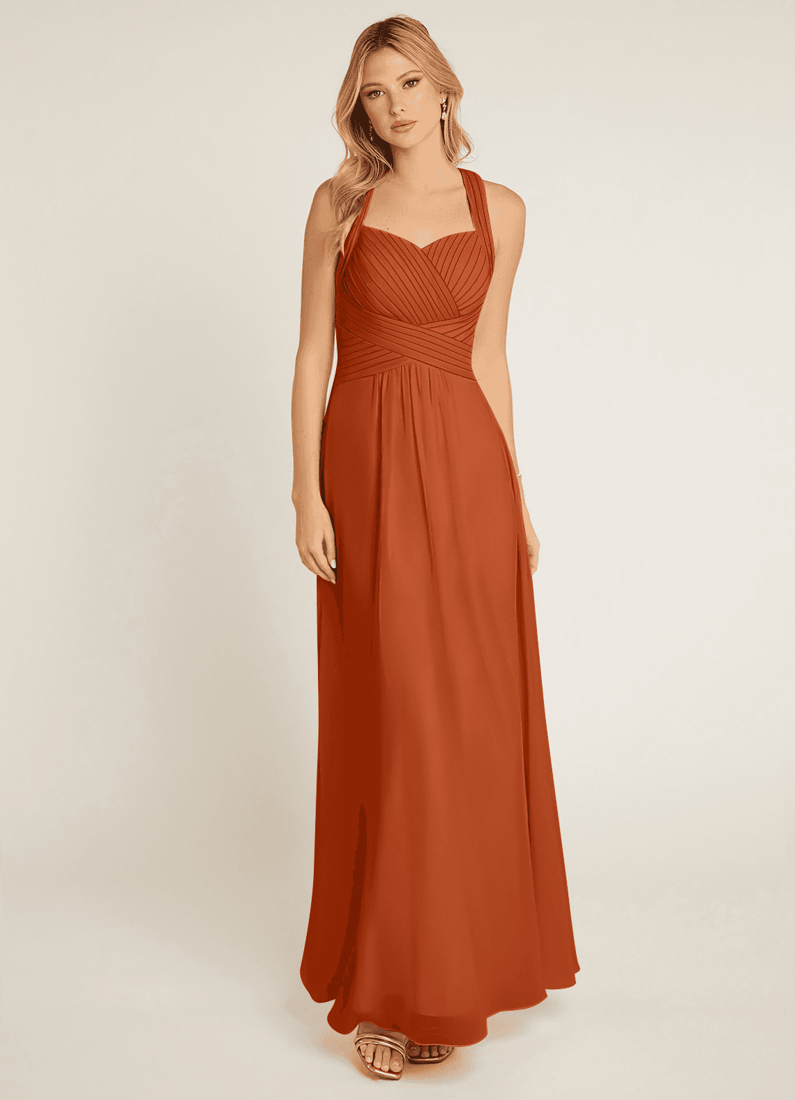 Azazie Claudia Vestidos de damas de honor Vestido de Naranja Quemada de Gasa de Corte en A con Escote de Corazón image1