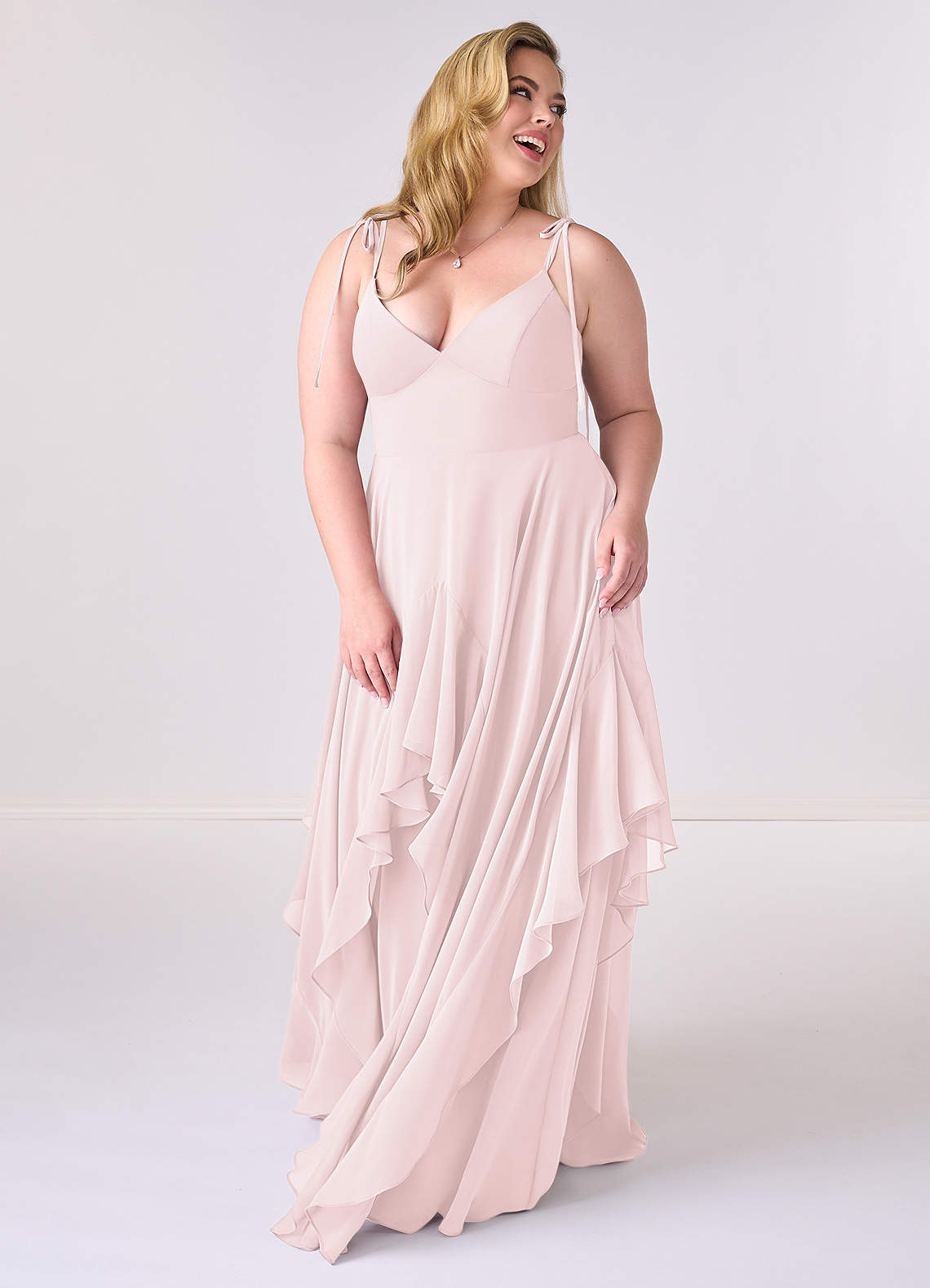 A-line V-neck Chiffon Tiered Skirt Dresses Spa Plus Size