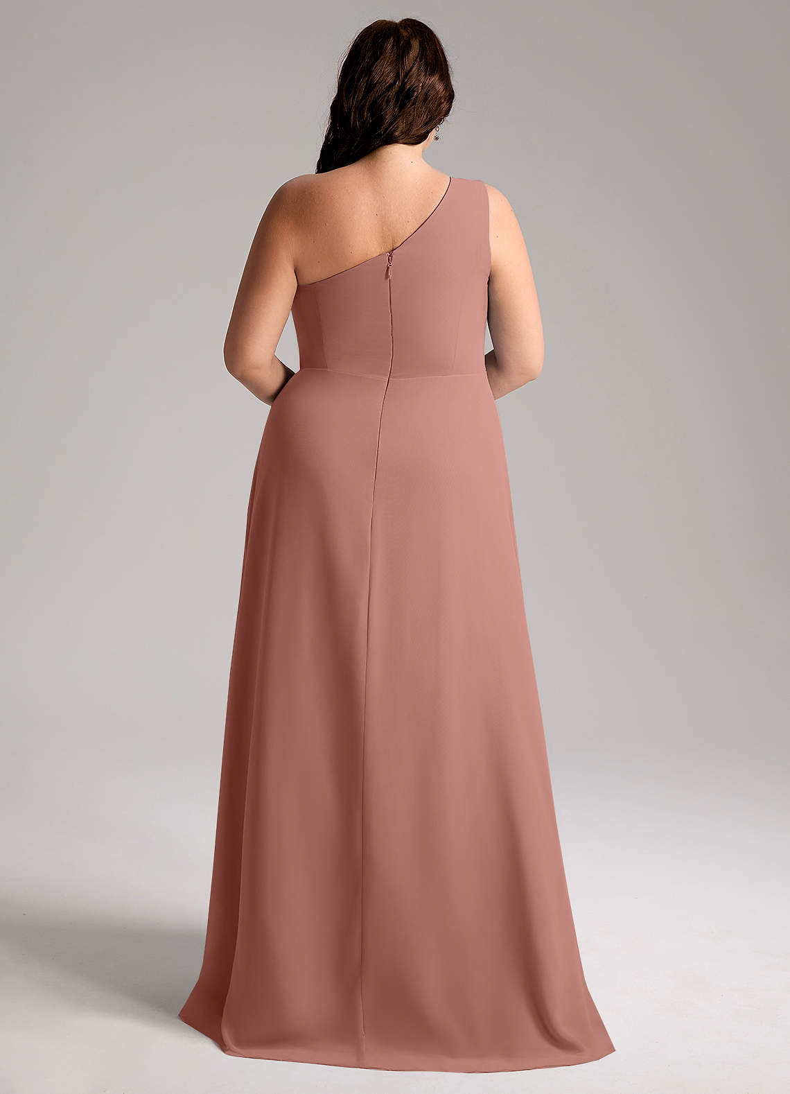 Azazie Brooke Bridesmaid Dresses Cedar Rose A-Line One Shoulder Chiffon Dress image9