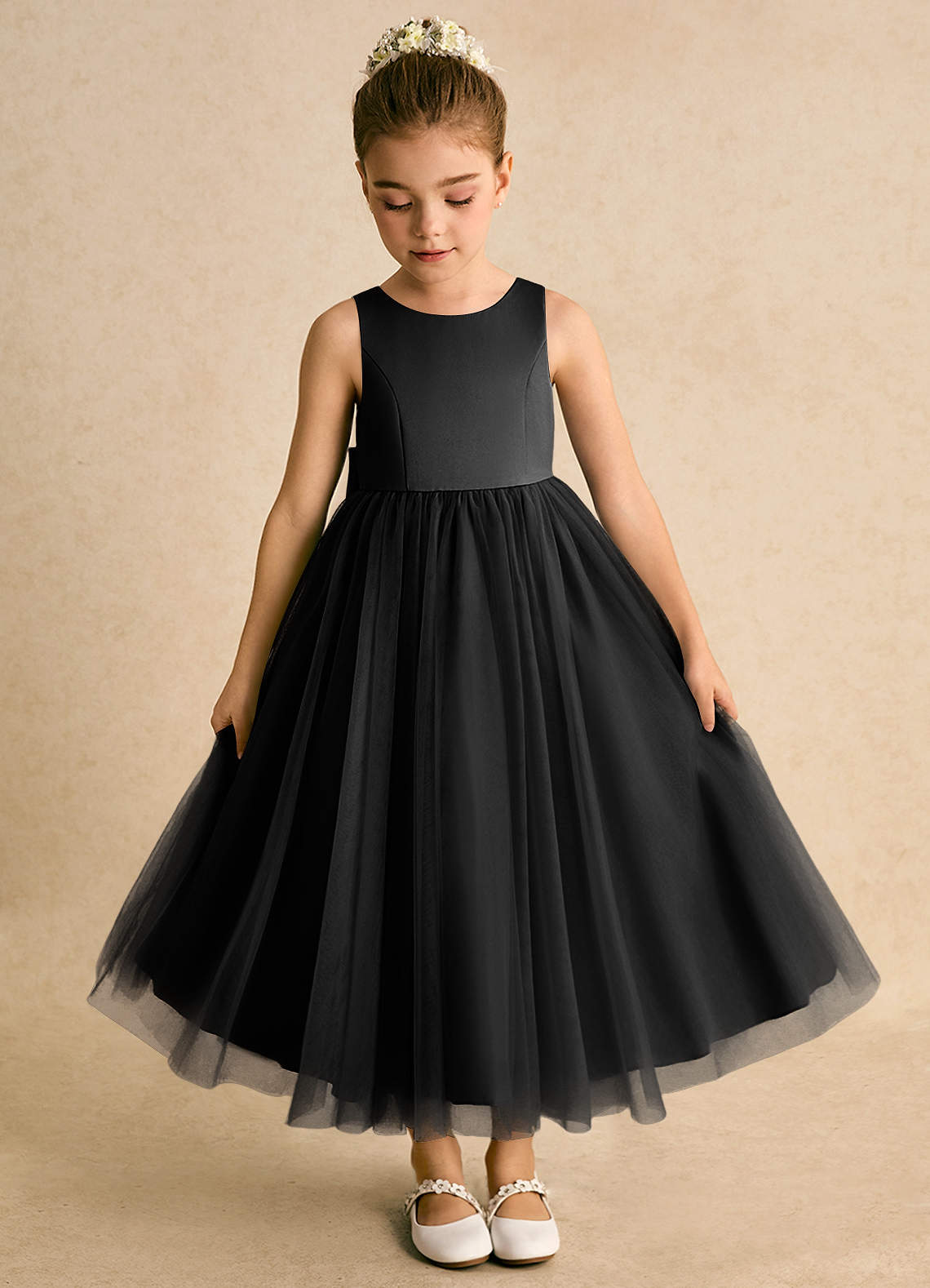 Azazie Solia Robe Demoiselle D'honneur Fillette Robe Princesse en Tulle Arc Noir image5