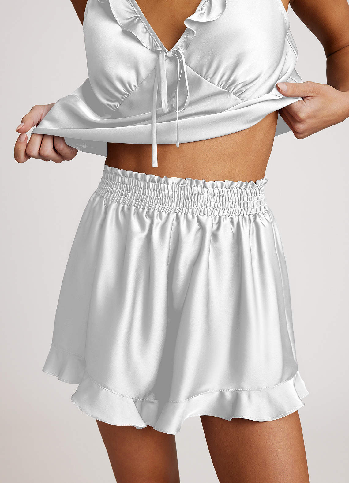 front Satin Ruffled Pajama Set