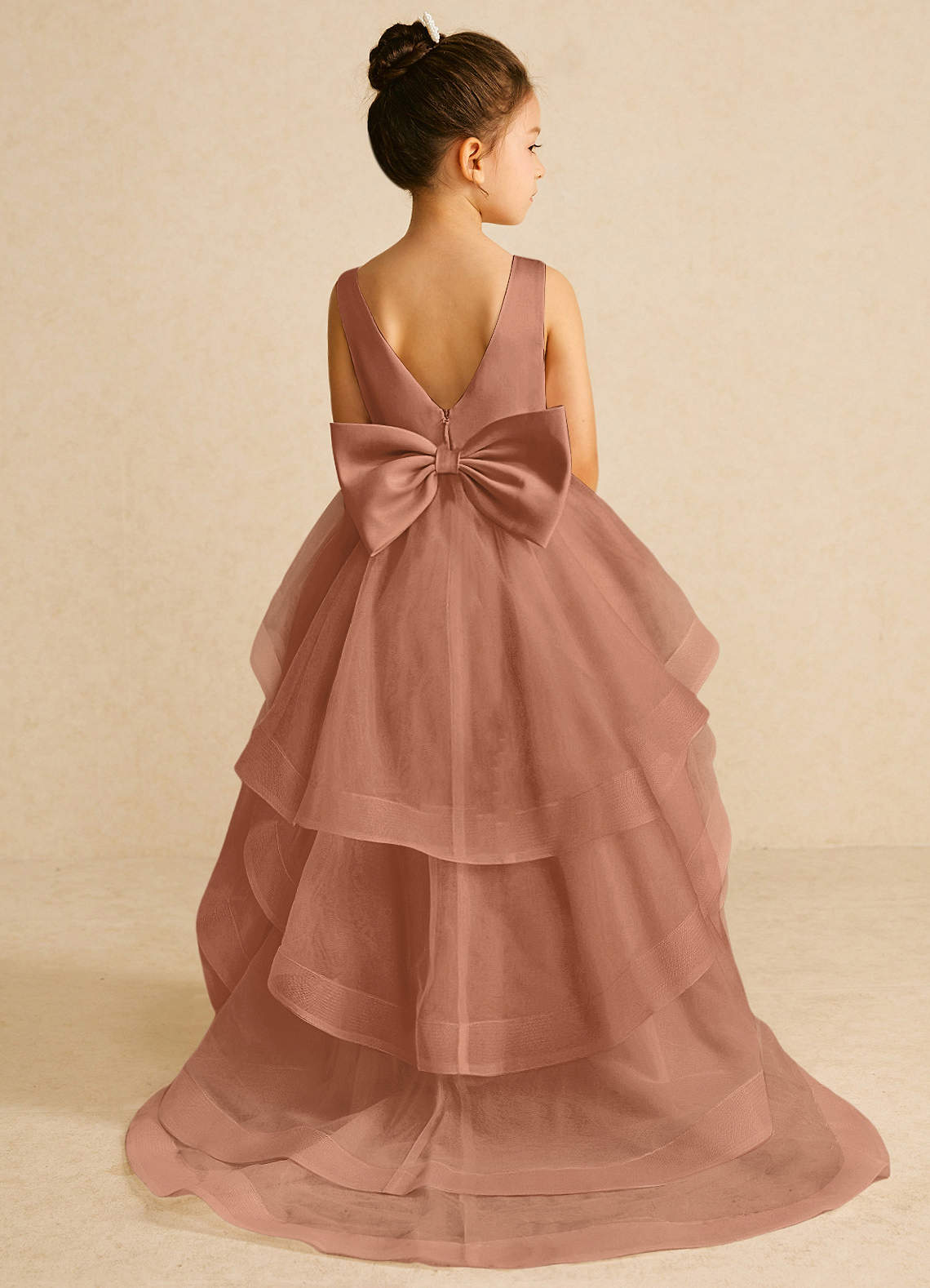 Azazie Pumpkin Flower Girl Dresses Bronzer A-Line Convertible Tulle Dress image1