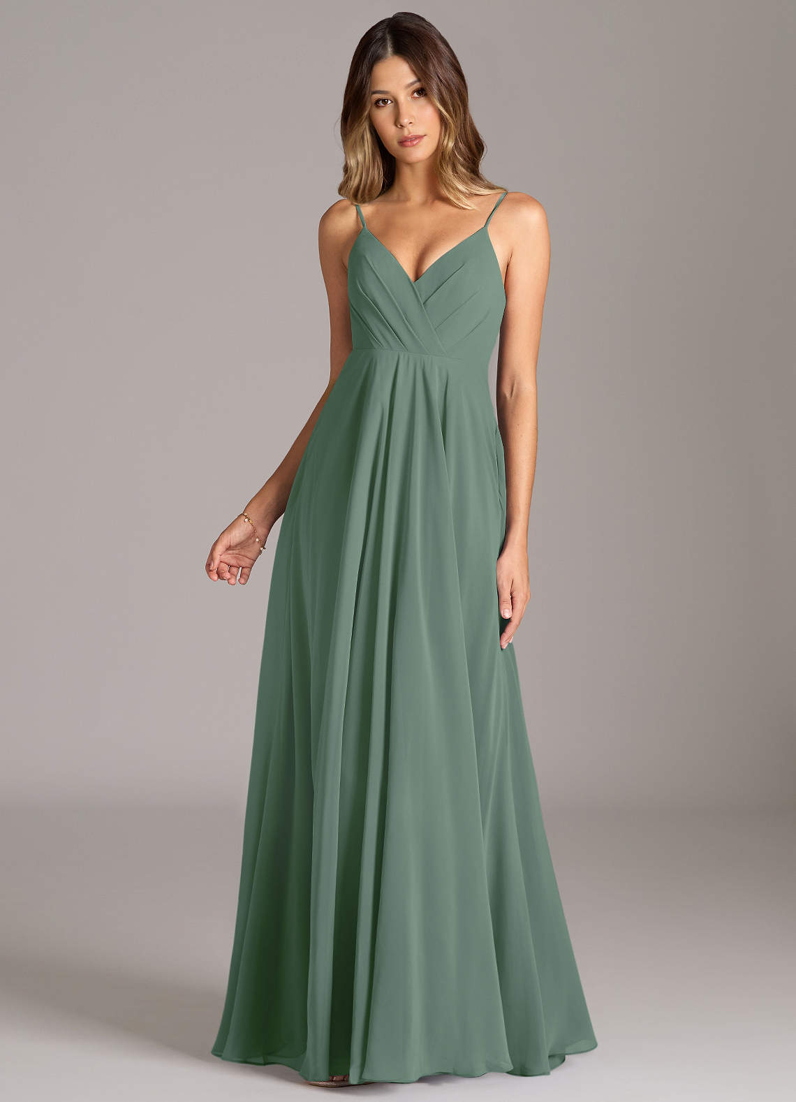 Azazie Amani Bridesmaid Dresses Eucalyptus A-Line Pleated Chiffon Dress image3