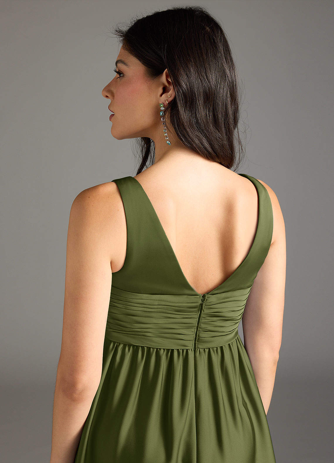 Azazie Yetta Maternity Bridesmaid Dresses A-Line Pleated Stretch Satin Floor-Length Dress image4