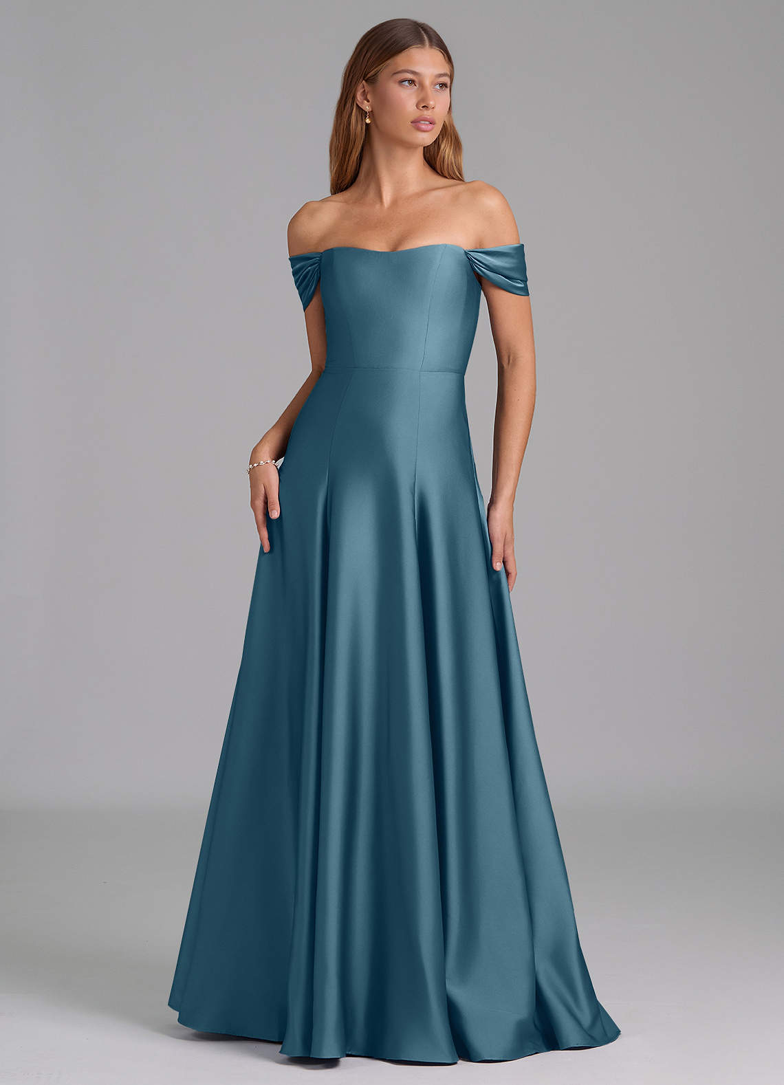 Azazie Seriana Bridesmaid Dresses Bermuda A-Line Off the Shoulder Stretch Satin Convertible Dress image1