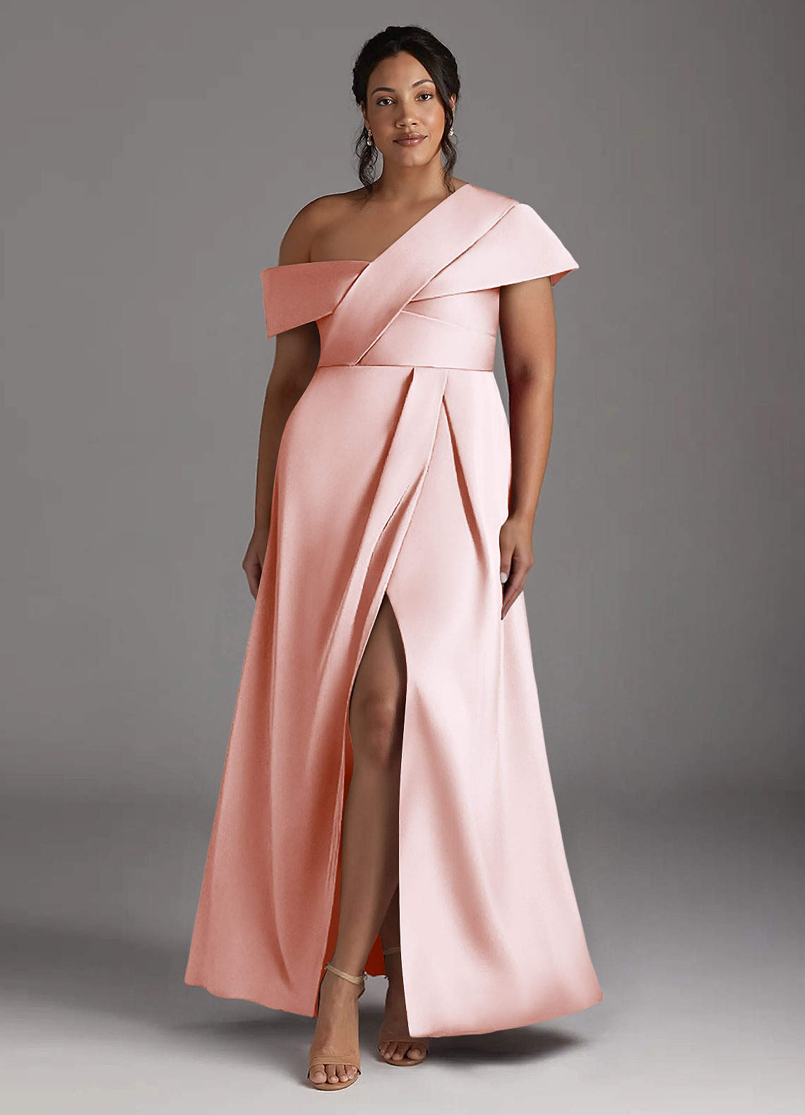 Azazie Milton Mother of the Bride Dresses Blushing Pink A-Line Pleated Stretch Satin Dress image8