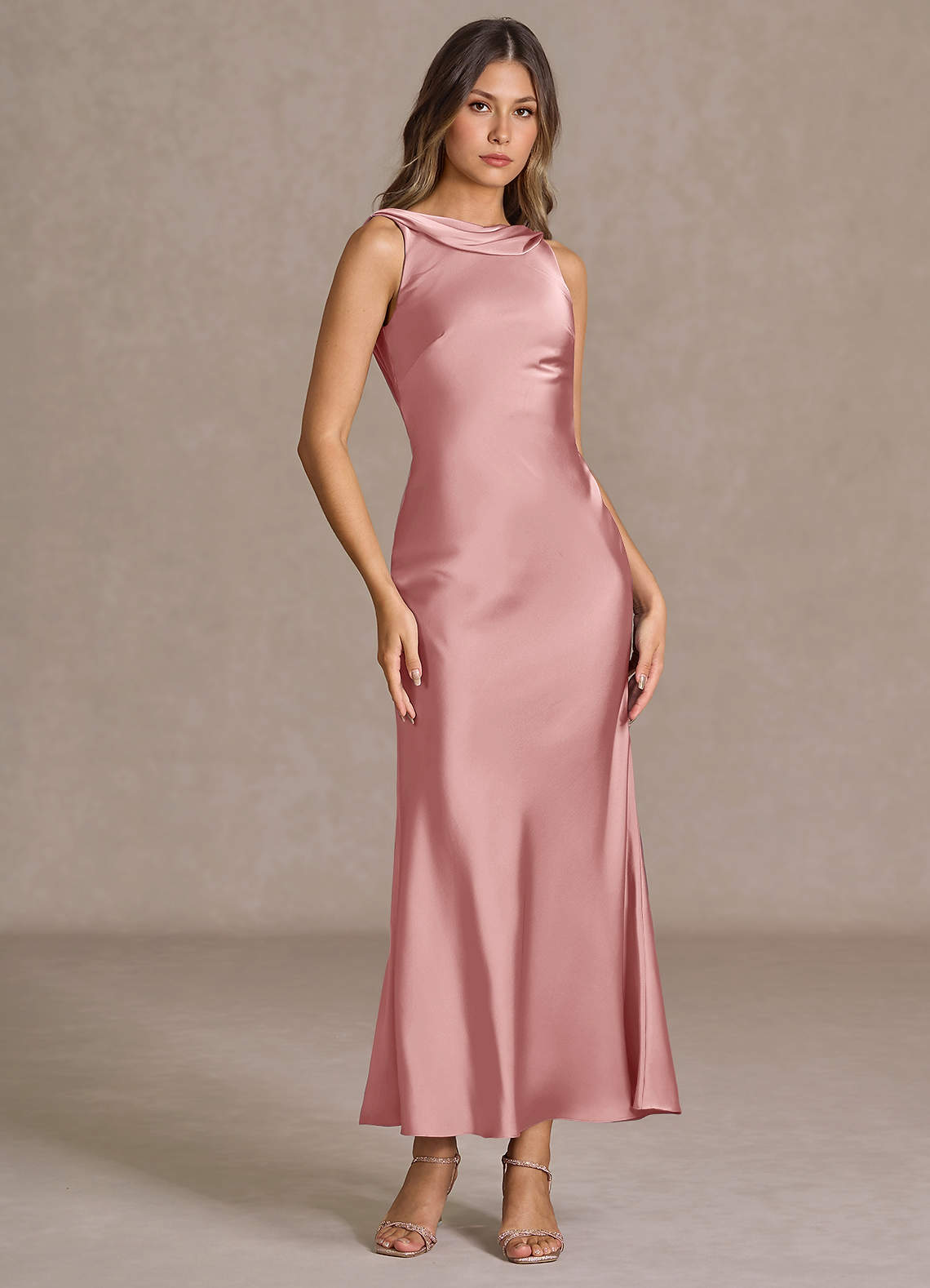 light pink maxi dress formal Elvira Pink Satin Formal Maxi Dress - US 10